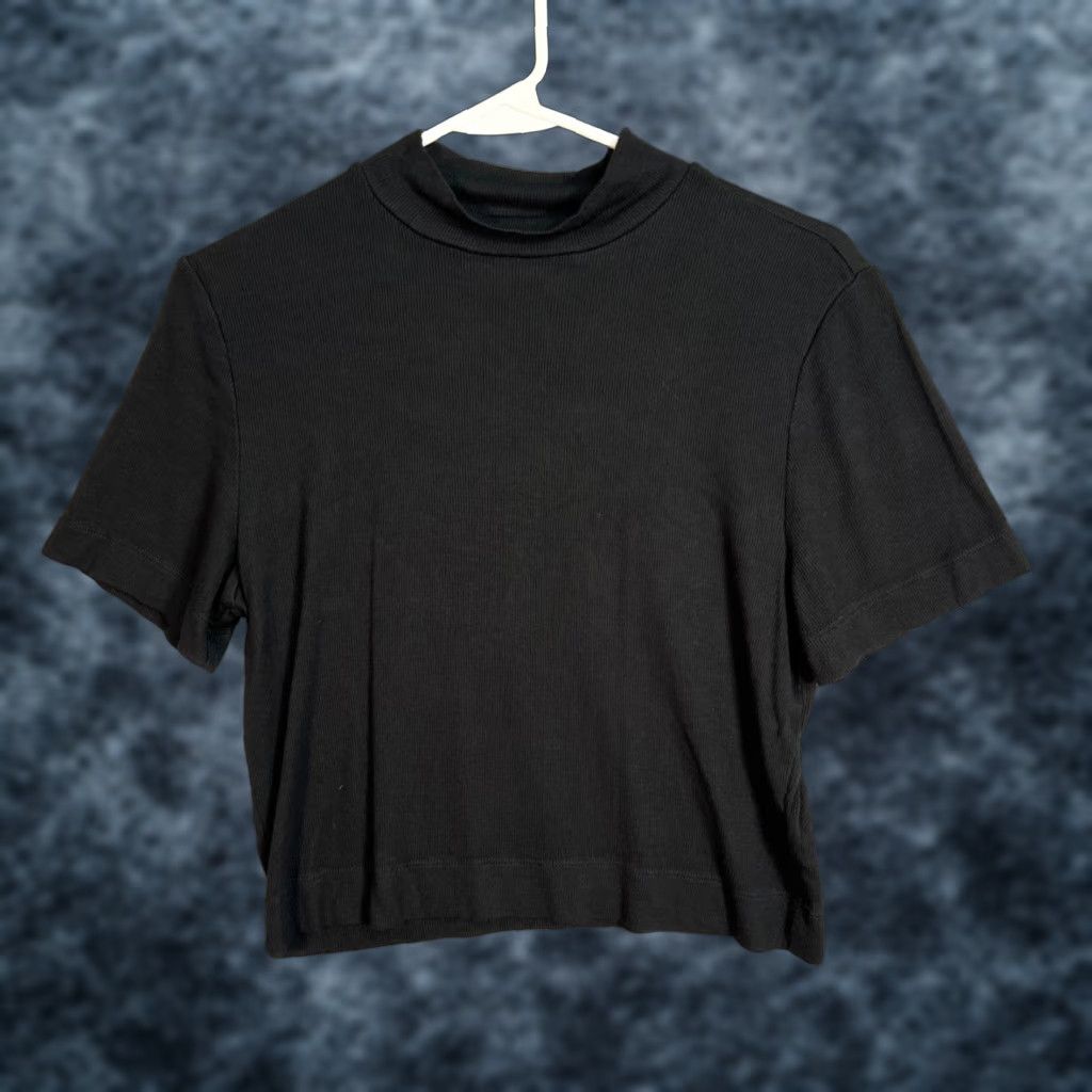 Vintage Babaton Womens Large Black Mock Neck Short Sleeve T Shirt Size L / US 10 / IT 46 - 1 Thumbnail