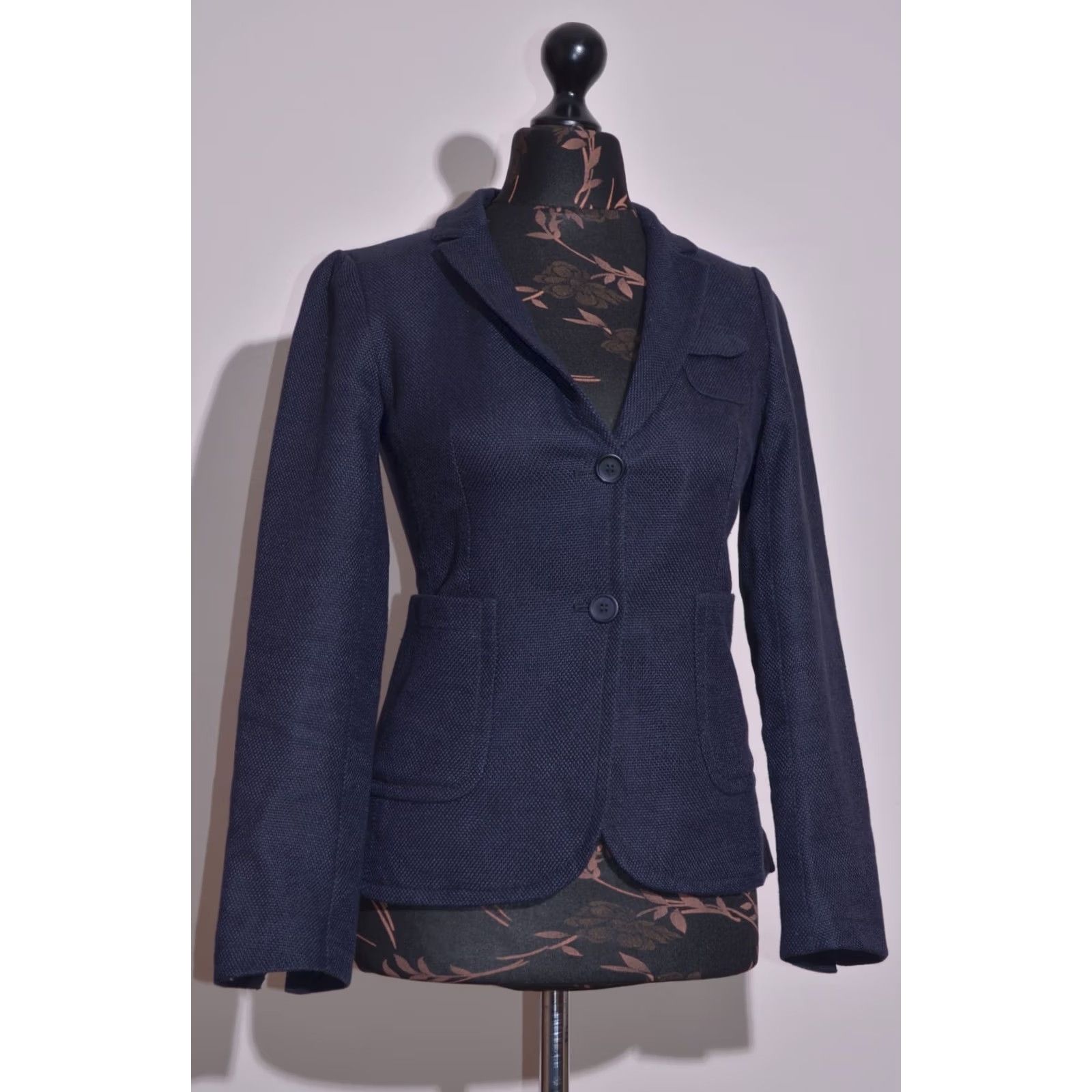 Max Mara MaxMara Navy Blue Blazer Jacket Linen Textured Single Breasted UK8 US6 Womens Blazer Jacket Linen Navy Blue 8 Short Size M / US 6-8 / IT 42-44 - 2 Thumbnail