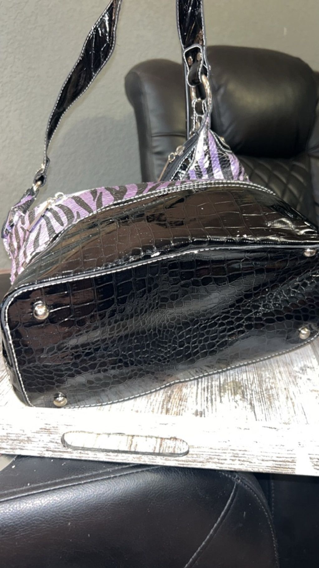 The Unbranded Brand Women's Unbranded Shoulder Bag One Size Purple Black Zebra P Size ONE SIZE - 6 Thumbnail
