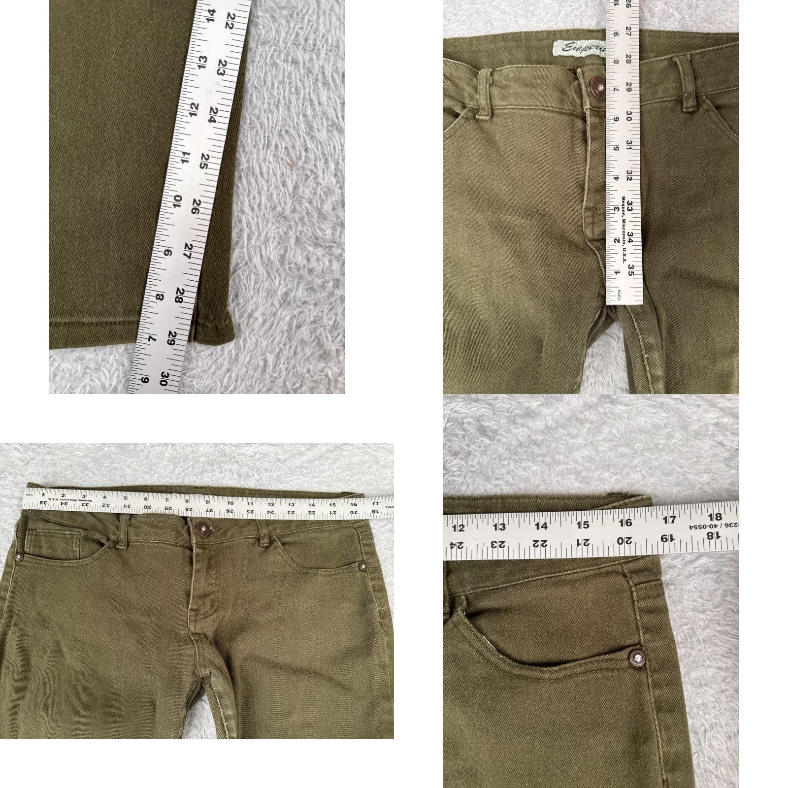 Imperial Emperial Jeans Juniors 13 Womens Green Low Rise Medium Wash Denim 33x29 5-Pocket Logo Distressed Stretch Size 34" / US 12 / IT 48 - 8 Thumbnail
