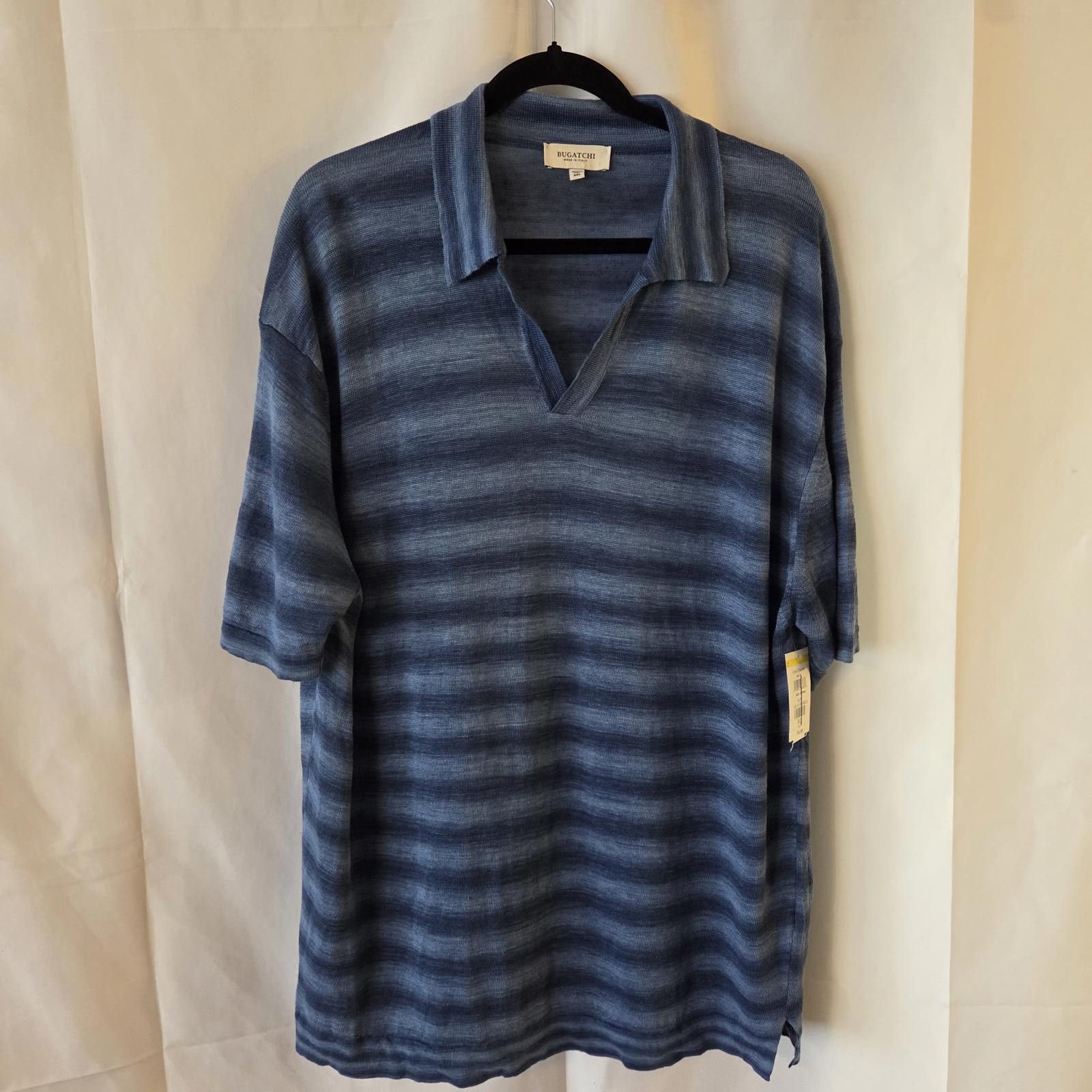 BUGATCHI Bugatchi Heather Striped Short Sleeved Johnny Sweater - XXL Size US XXL / EU 58 / 5 - 2 Thumbnail