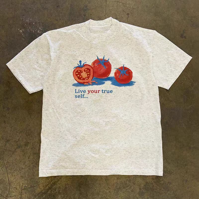 Vintage Grey Vintage Tomato-Print T-Shirt Size US M / EU 48-50 / 2 - 1 Thumbnail