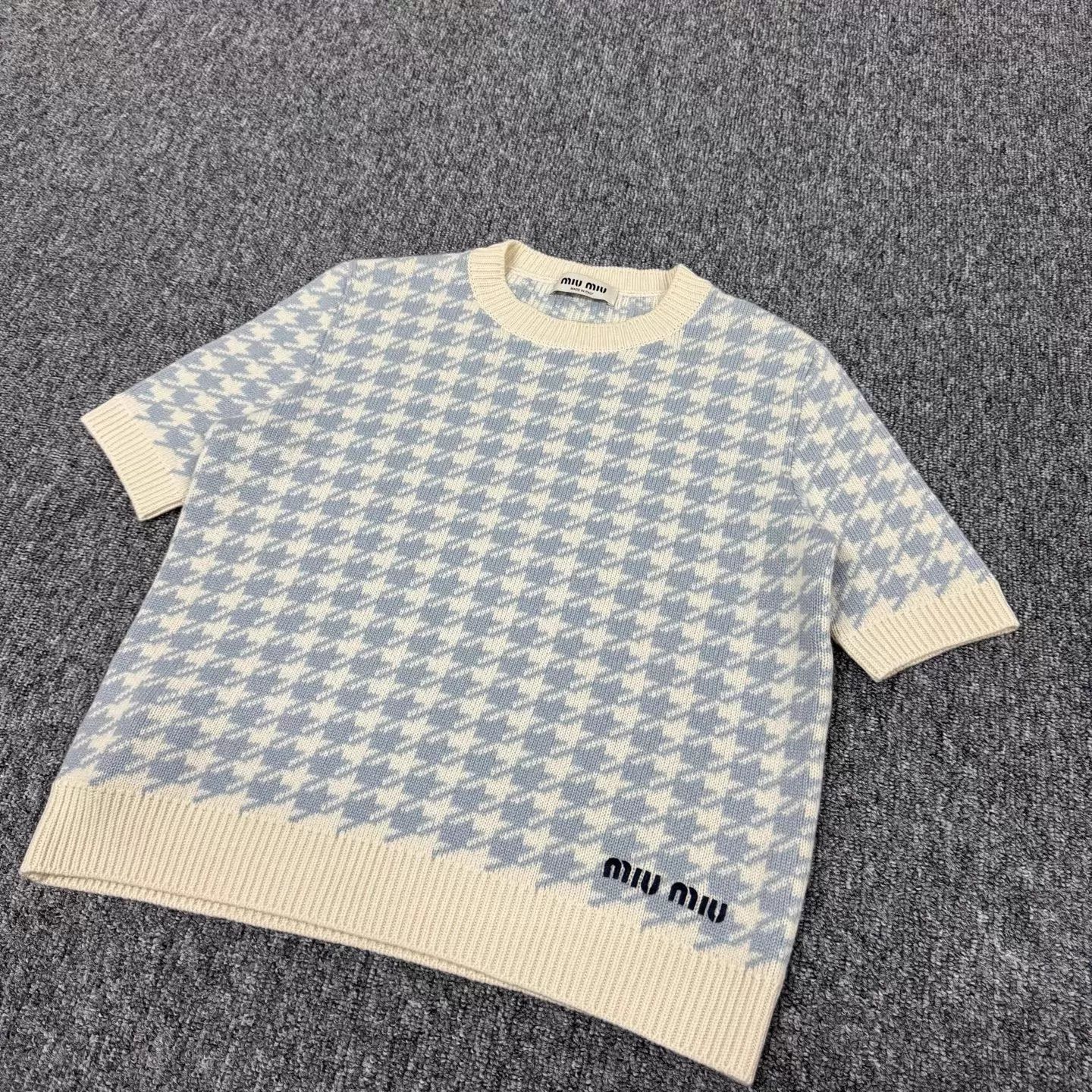 Miu Miu MIU MIU Blue White Plaid Embrd Knit Short Top Women 38 99New Size XS / US 0-2 / IT 36-38 - 3 Thumbnail