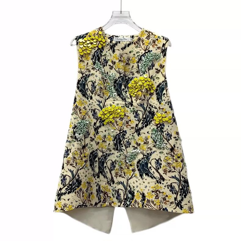 Dior Dior Yellow sequin decorated printed wool round-neck sleeve Size XS / US 0-2 / IT 36-38 - 1 Thumbnail