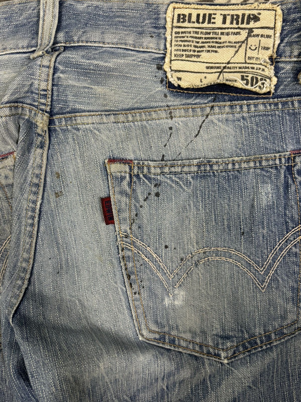 Edwin Edwin 503 Blue Trip Paint Splatter Distressed Grunge Jeans Size US 32 / EU 48 - 11 Thumbnail