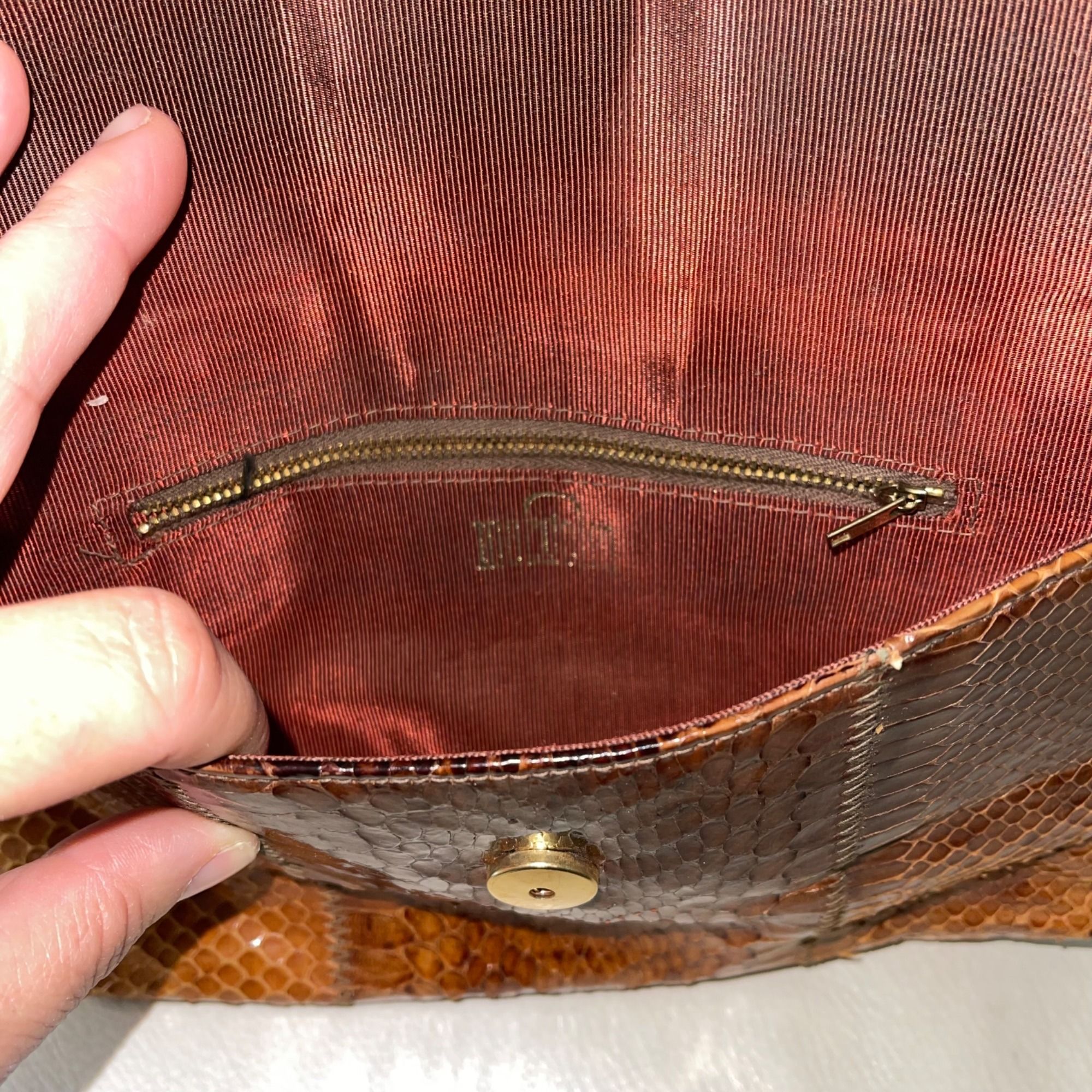 Vintage Margolin Vintage Womens Clutch Bag Brown Snakeskin Size ONE SIZE - 6 Thumbnail