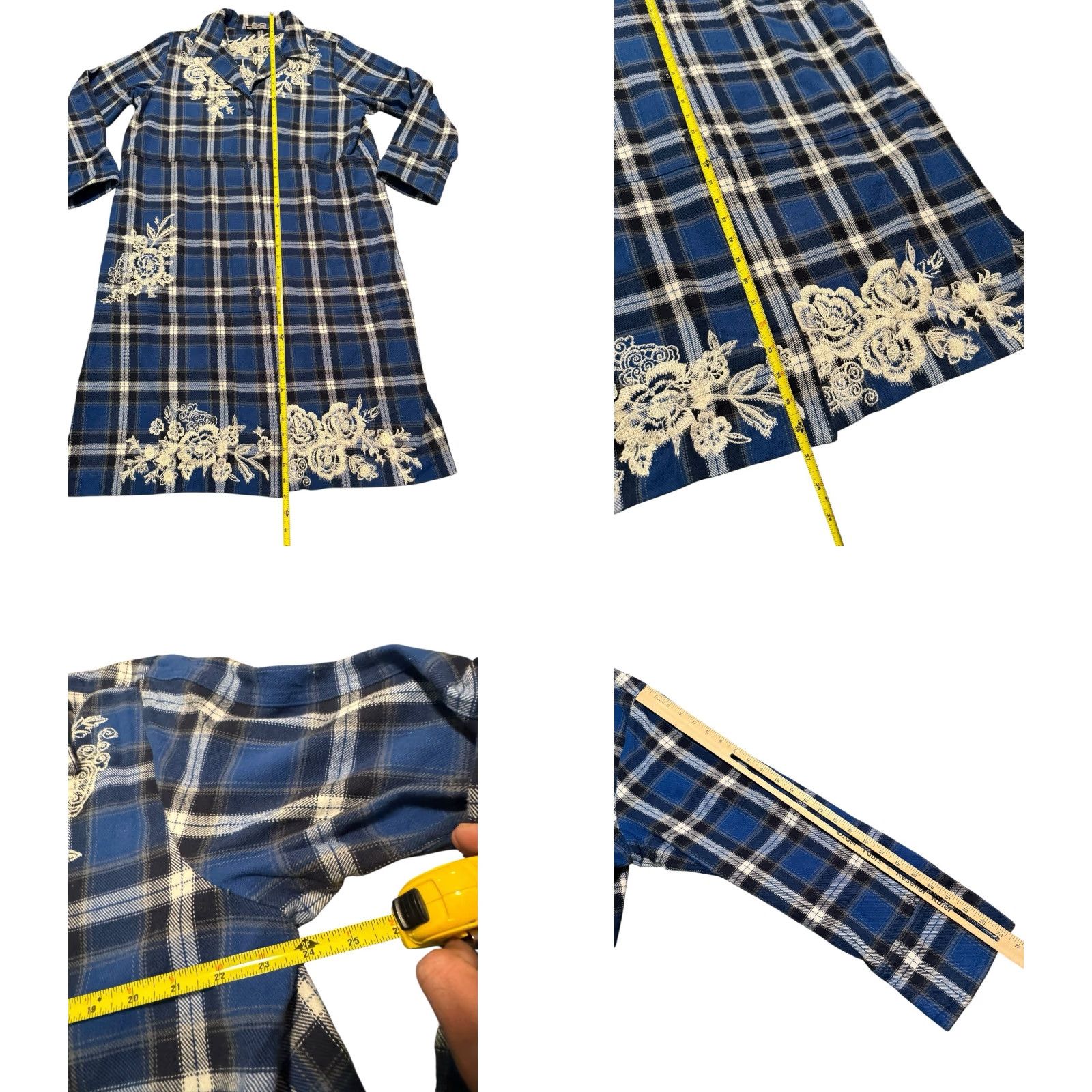 Johnny Was VINTAGE Johnny Was Workshop ALICENT Duster Coat Plaid Floral Embroidered Blue XL Size XL / US 12-14 / IT 48-50 - 9 Thumbnail