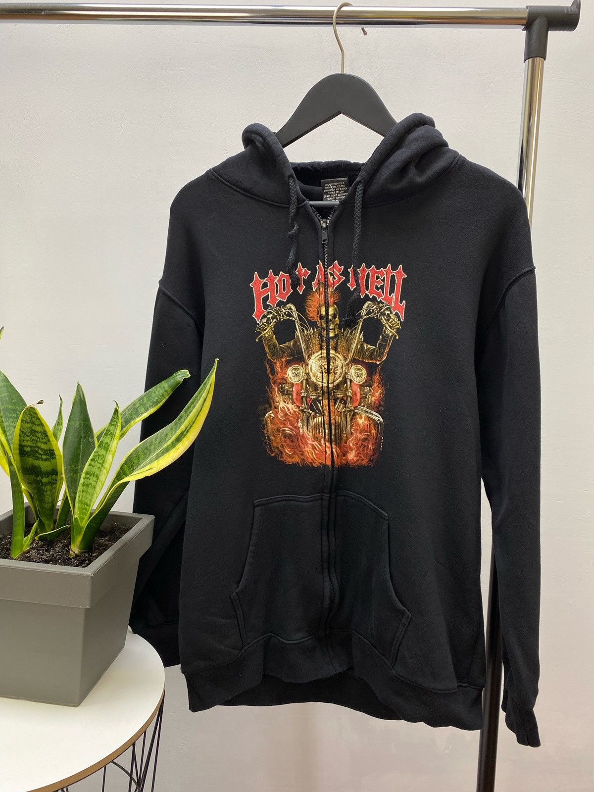 Japanese Brand × Vintage Vintage Y2K Hot AS Hell Burning Skeleton Rider Hoodie Size US L / EU 52-54 / 3 - 2 Thumbnail