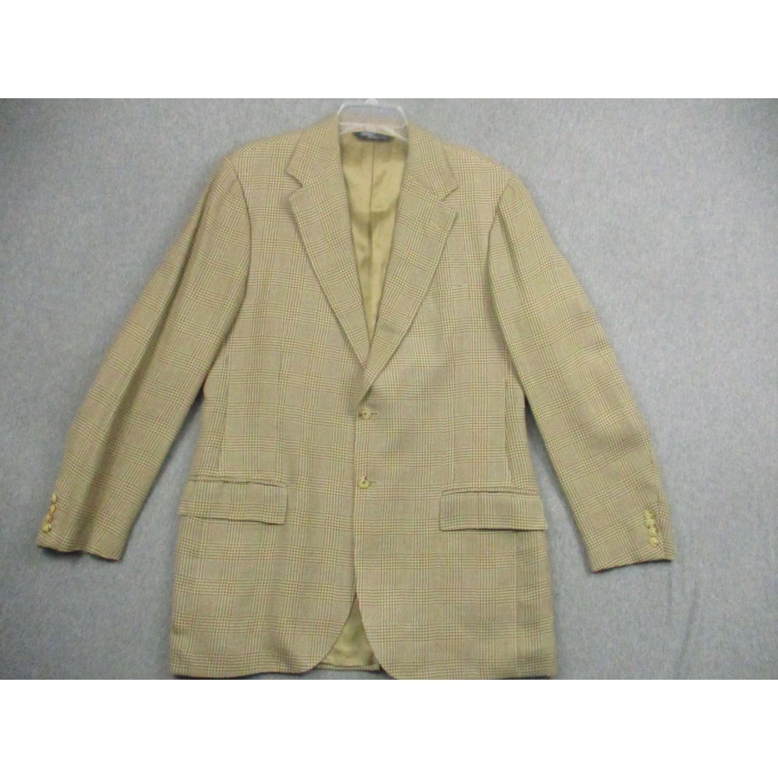 Polo Ralph Lauren VINTAGE Polo Ralph Lauren Blazer Men 42L Beige Plaid Sport Coat Made Italy Size US XL / EU 56 / 4 - 2 Thumbnail