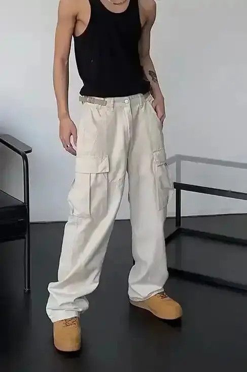 Japanese Brand × Vintage Cargo Pants Cream- Korean Streetwear Style Pants Size US 30 / EU 46 - 4 Thumbnail