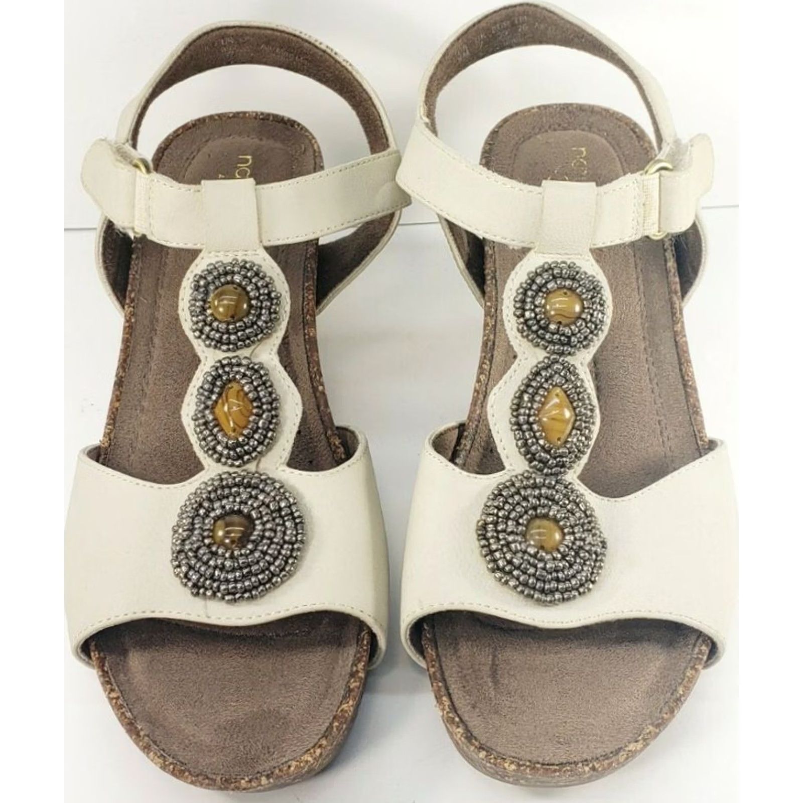 Vintage Natural Soul Tristin Wedge Sandals Women's Sz 9M Beige T-strap with Ornaments Size US 9 / IT 39 - 2 Thumbnail