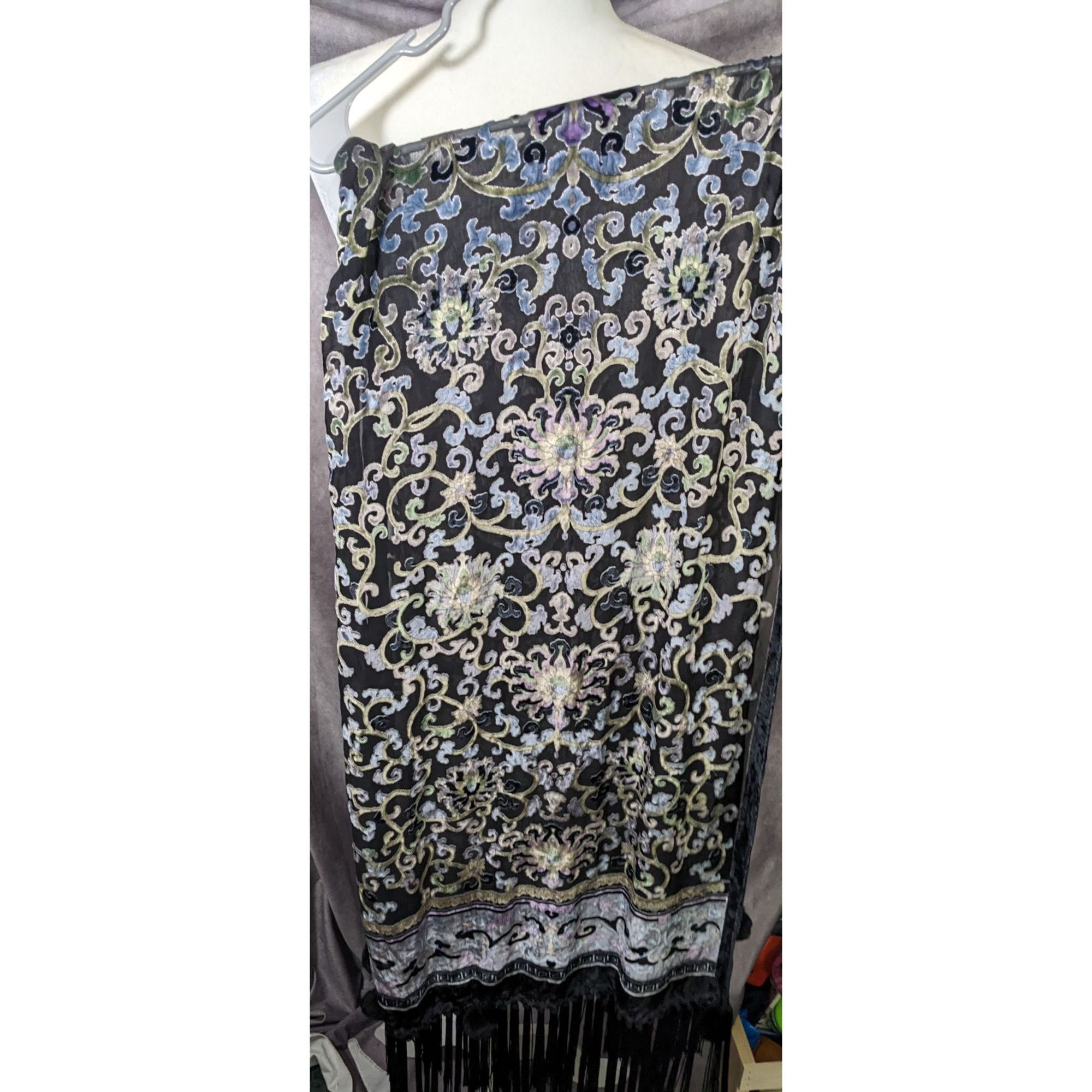 Other Vintage Fantasy Black And Pastel Velvet Burnout Scarf With F Size ONE SIZE - 13 Thumbnail