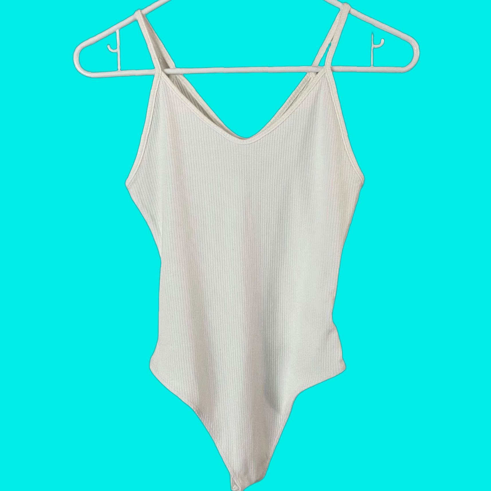 American Eagle Outfitters American Eagle Bodysuit Women Small White V-Neck Ribbed Casual Comfort Fit Size S / US 4 / IT 40 - 1 Thumbnail