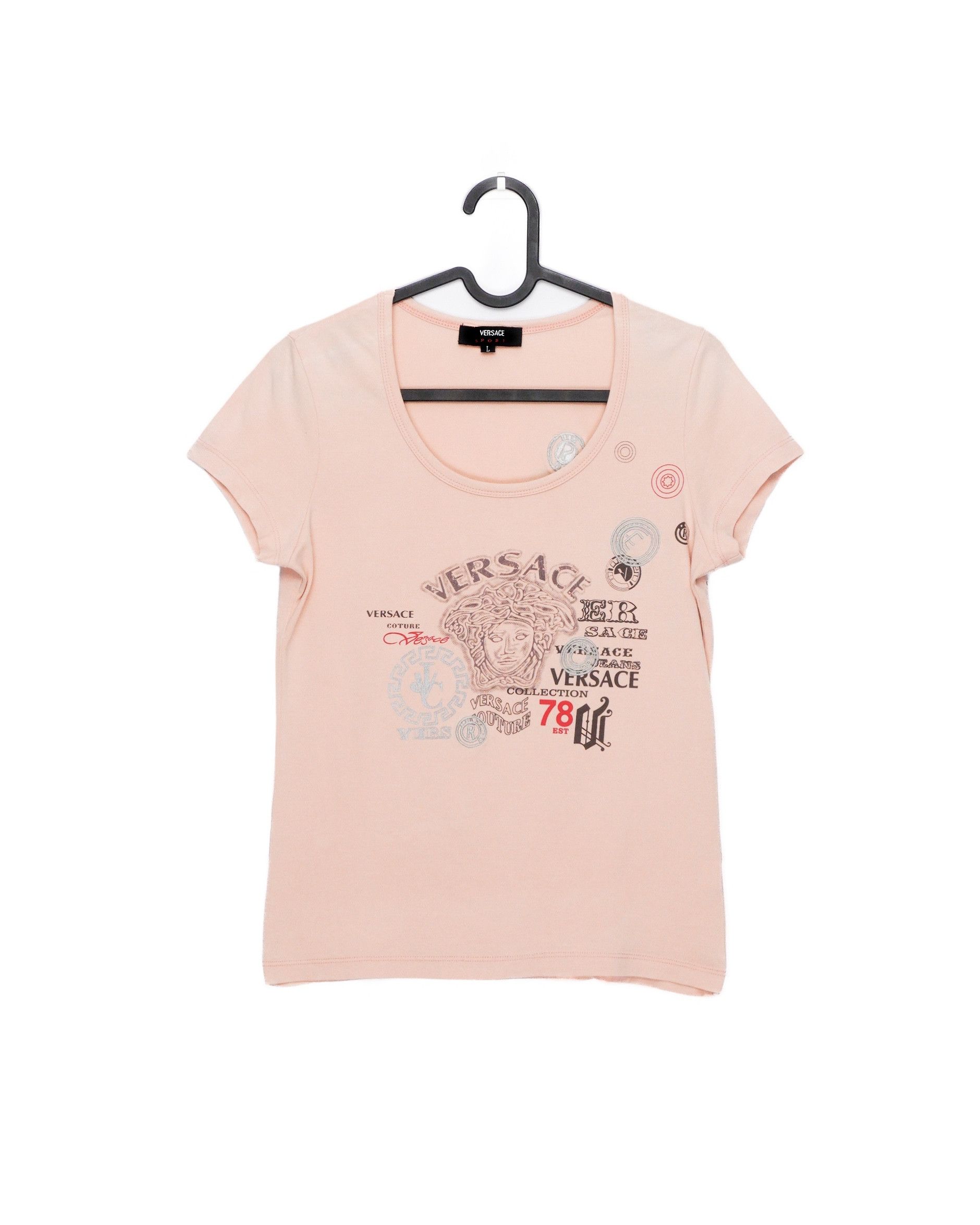 image of Versace Medusa Multi Logo Pink Top Blouse Shirt, Women's (Size Large)