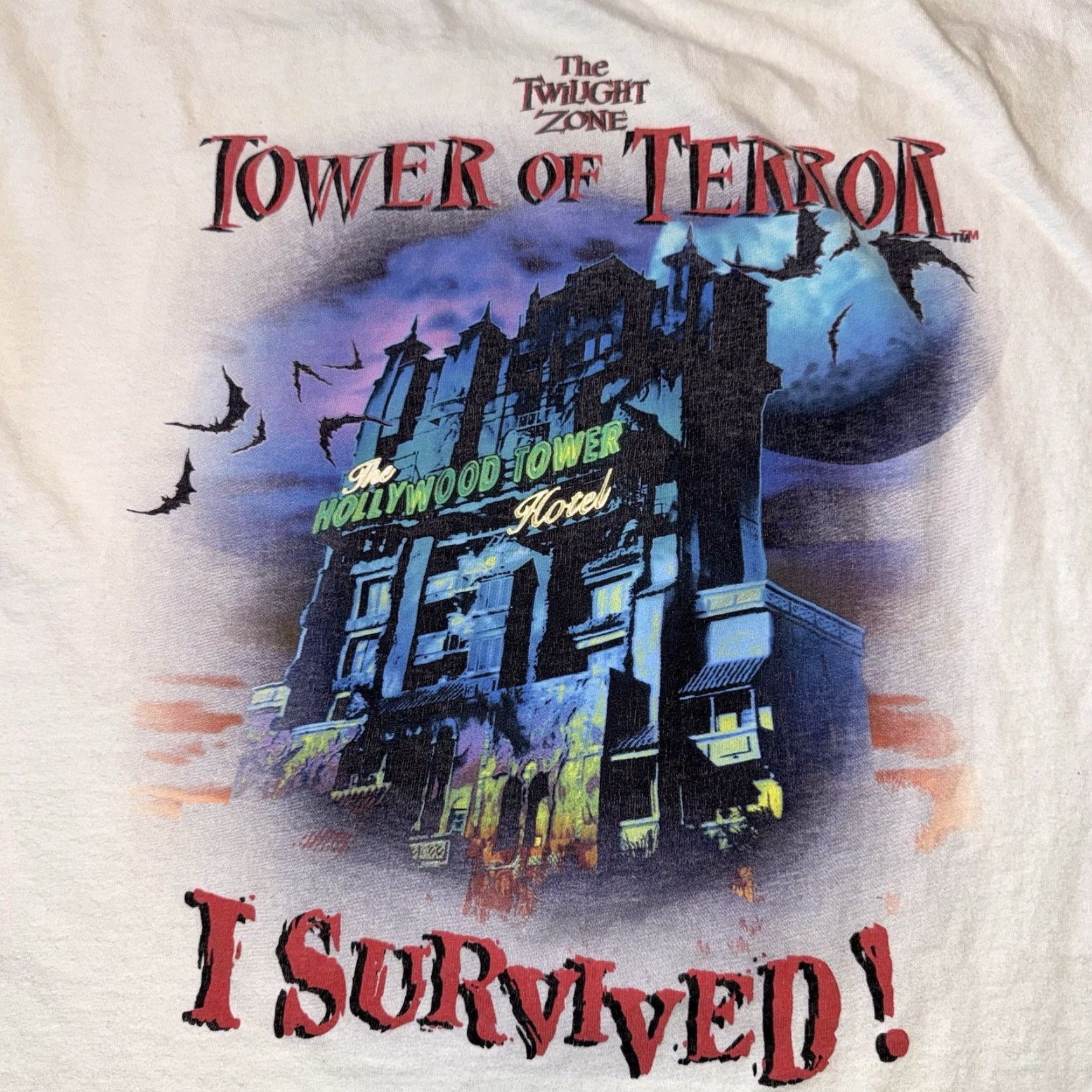 Disney VINTAGE Disney T-Shirt I Survived Tower of Terror White Crew Neck Short Sleeve (M) Mens Size US M / EU 48-50 / 2 - 2 Thumbnail