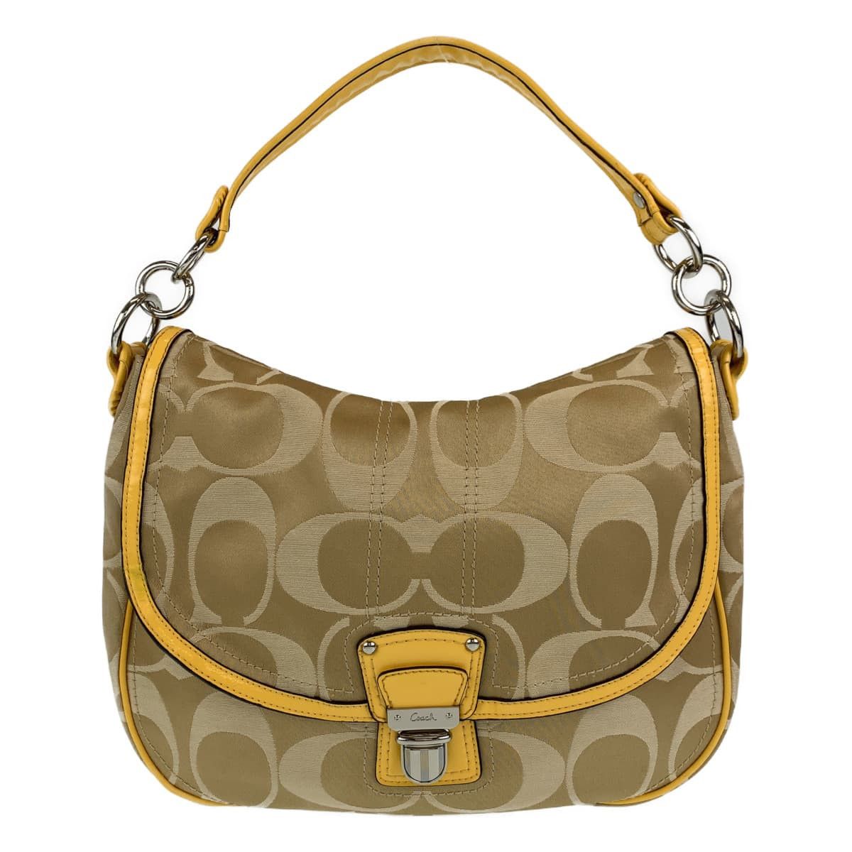 Coach Coach Coach Canvas Signature Brown Beige Yellow Shoulder Handbag Canvas Shoulder Bag in Good Condition Size ONE SIZE - 1 Thumbnail