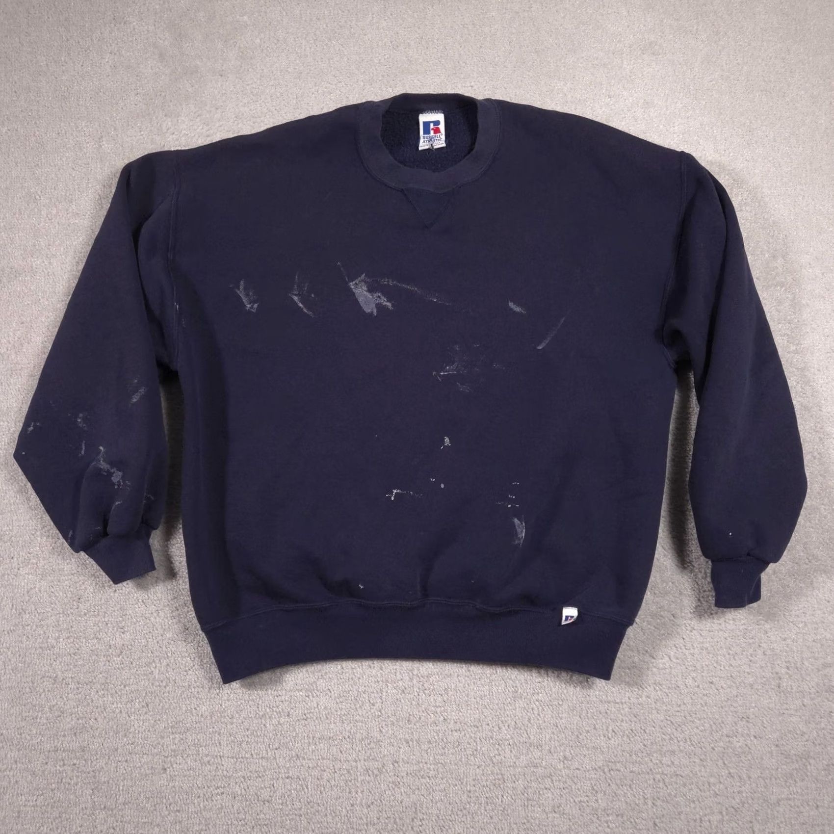 Russell Athletic VINTAGE Russell Athletic Sweatshirt Mens XL Navy Crewneck Paint Stains USA 90s Size US XL / EU 56 / 4 - 2 Thumbnail