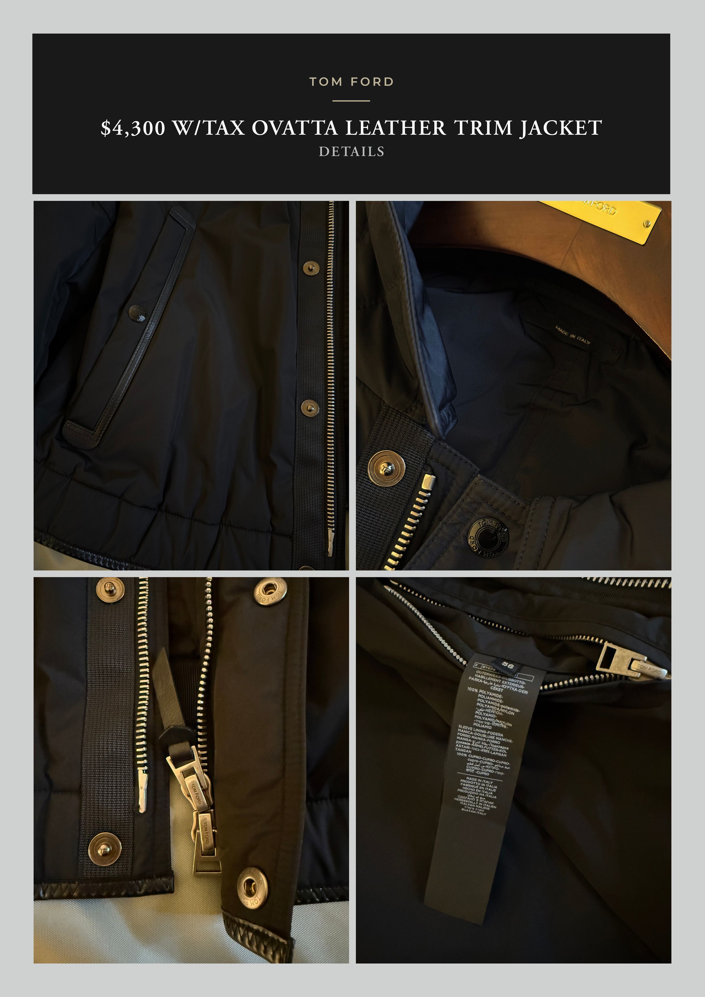 Tom Ford Fits 52, Best Dressed $4,300 w/tax Ovatta Leather Accents Size US XL / EU 56 / 4 - 21 Thumbnail