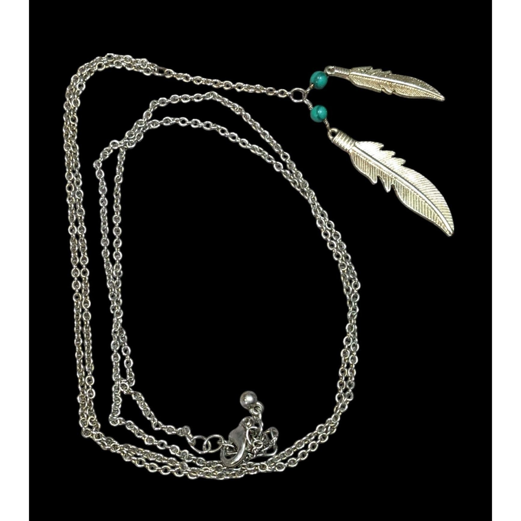 Other Bohemian Hippie Feather Charm Necklace Silver Tone With Faux Size ONE SIZE - 1 Thumbnail