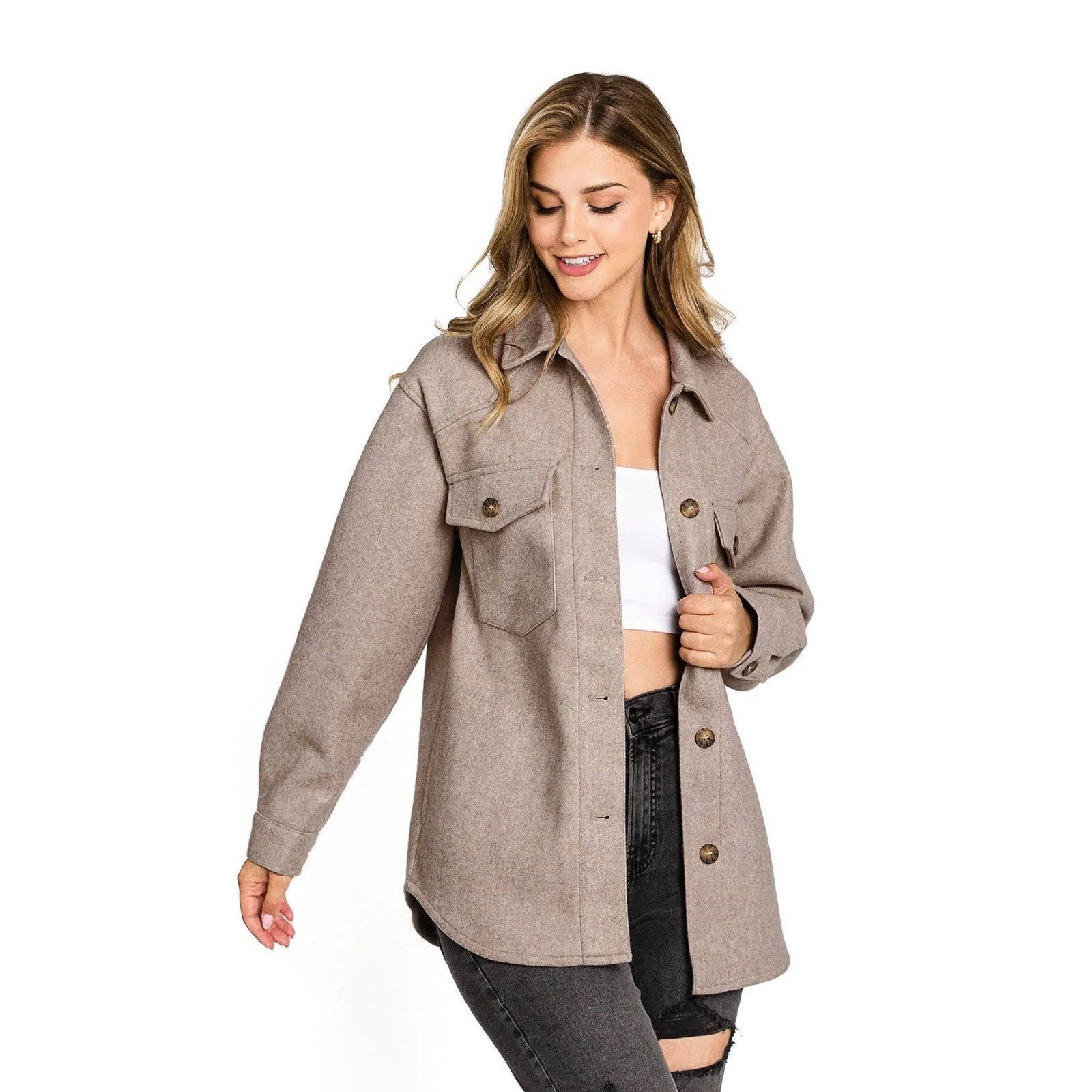 & Other Stories NWT Love Tree Women Classic Button Down Shacket Size M Cocoa Size M / US 6-8 / IT 42-44 - 1 Thumbnail