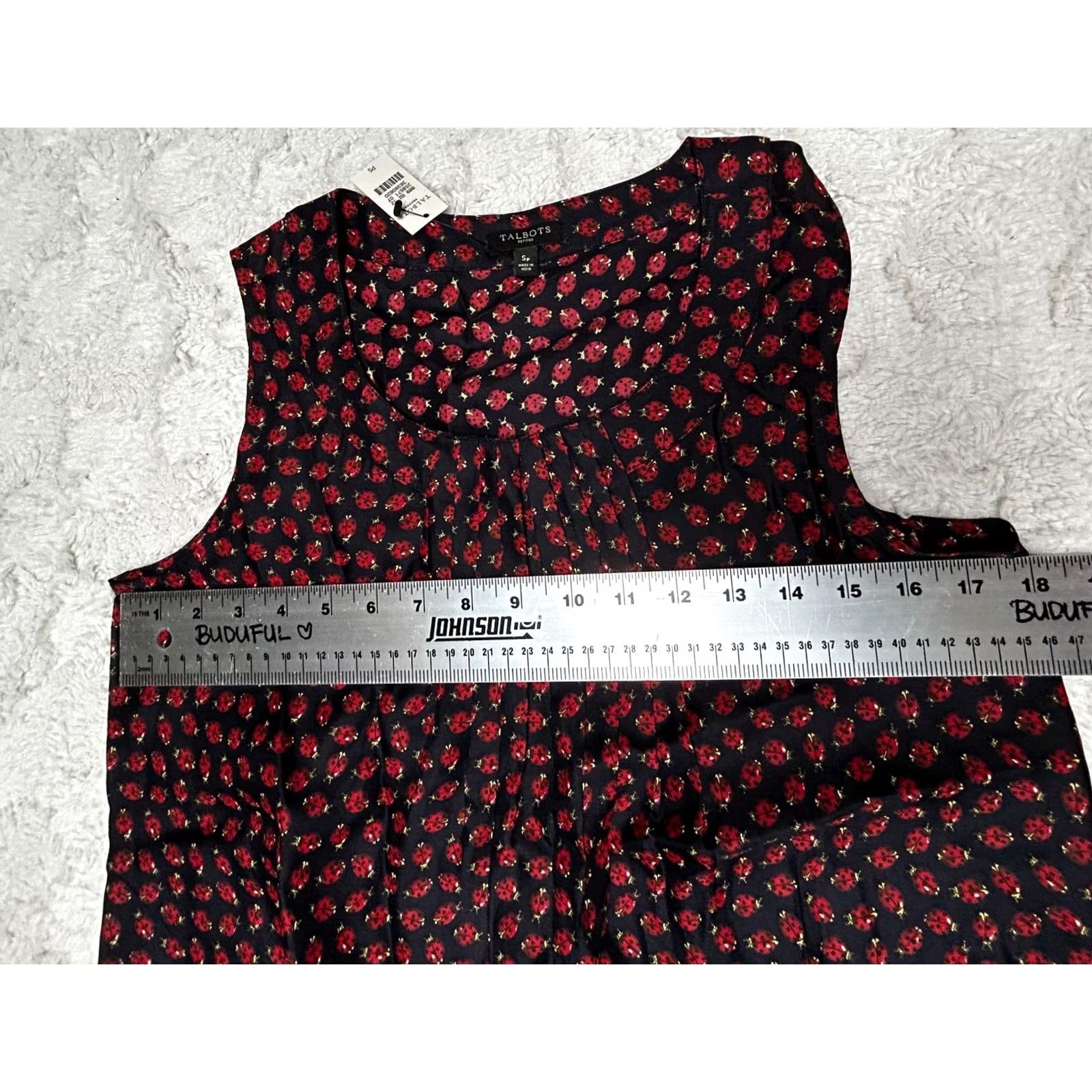 Talbots Talbots Blouse Shirt Sleeveless Silk Pleated Neck PS Women Blue Red Ladybug Pattern Size S / US 4 / IT 40 - 6 Thumbnail