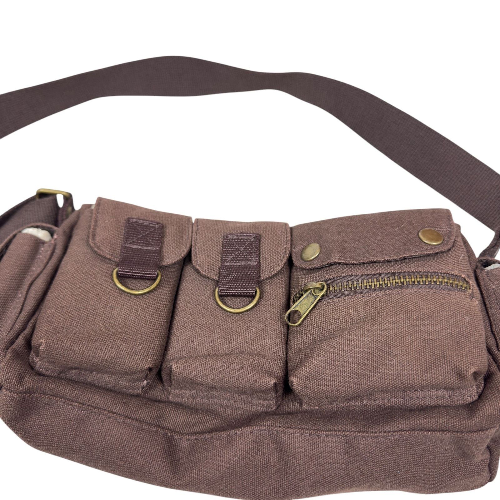 Vintage Vintage Unisex Brown Adjustable Strap Pockets Crossbody Bag Size ONE SIZE - 2 Thumbnail