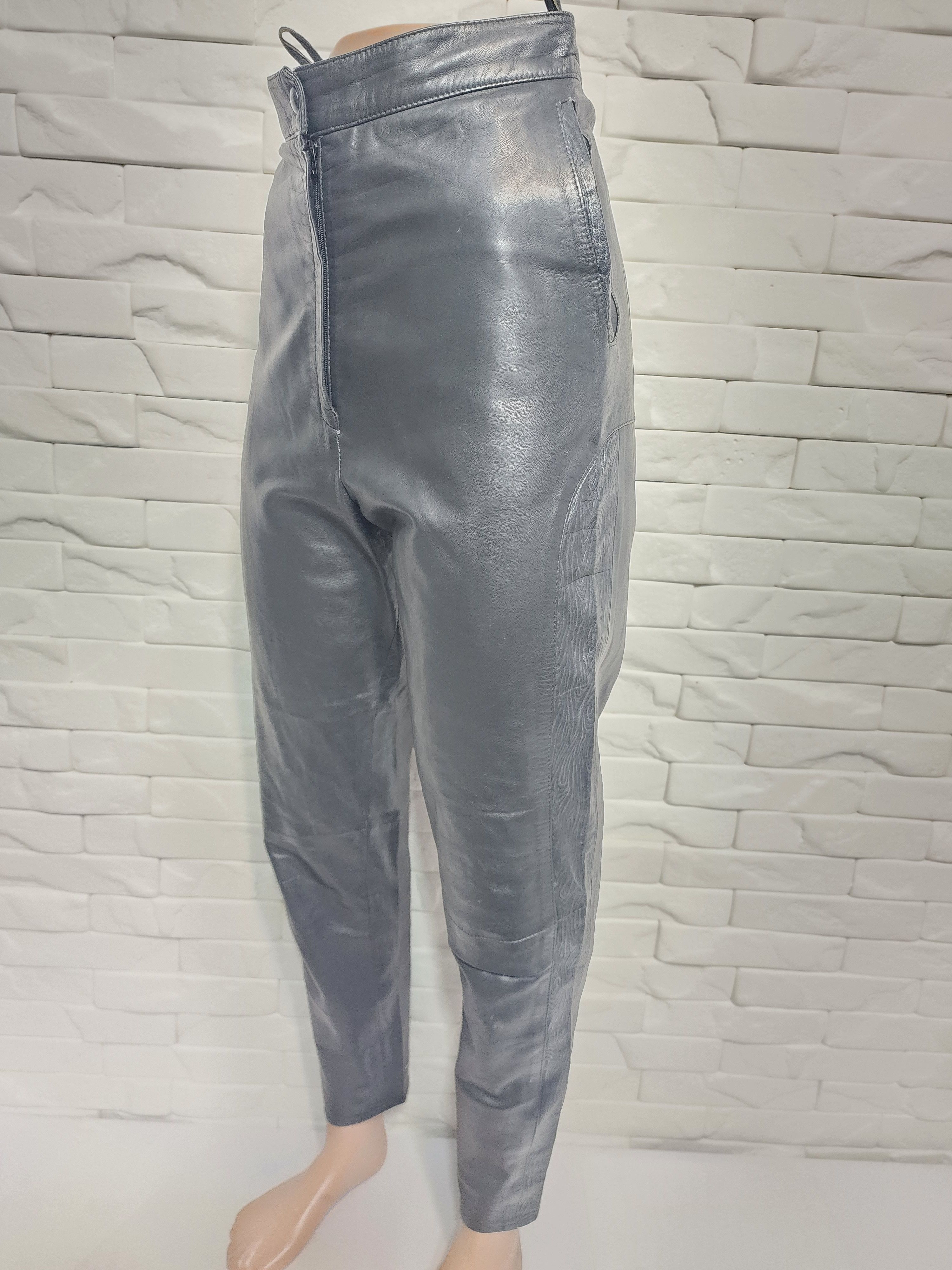 Other Gray Leather Pants: Women's Genuine Trousers Size 25" / US 0 / IT 36 - 2 Thumbnail