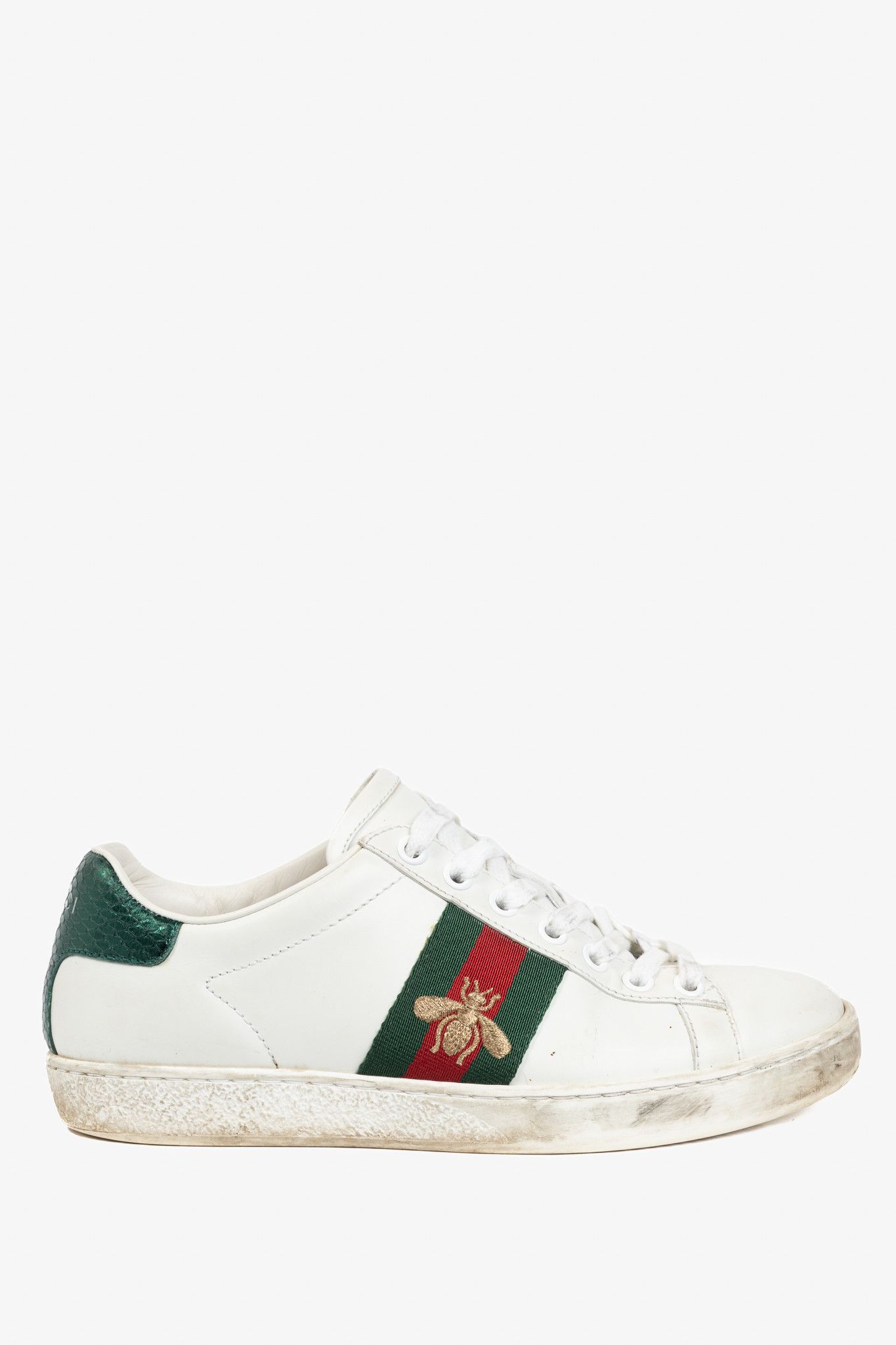 Gucci Gucci Ace Bee White Leather Lace-Up Sneakers Size US 4.5 / IT 34.5 - 1 Thumbnail