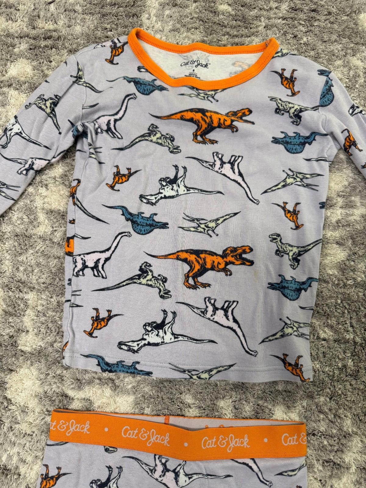 Other Cat & Jack Boys Pajama Set Sz 8 Dinosaur Gray & Orange 2pc Size ONE SIZE - 3 Thumbnail