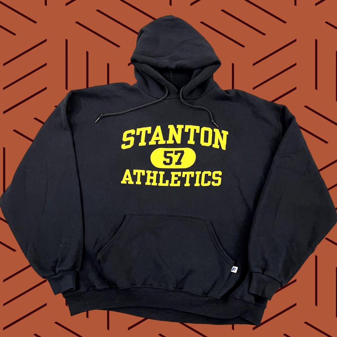 Russell Athletic VINTAGE Russell Athletic Hoodie Mens 2XL Black 90s Retro Pullover Sweatshirt, Graphic Print, Hooded with Pockets, Classic Fit, School Athletic Size US XXL / EU 58 / 5 - 1 Thumbnail