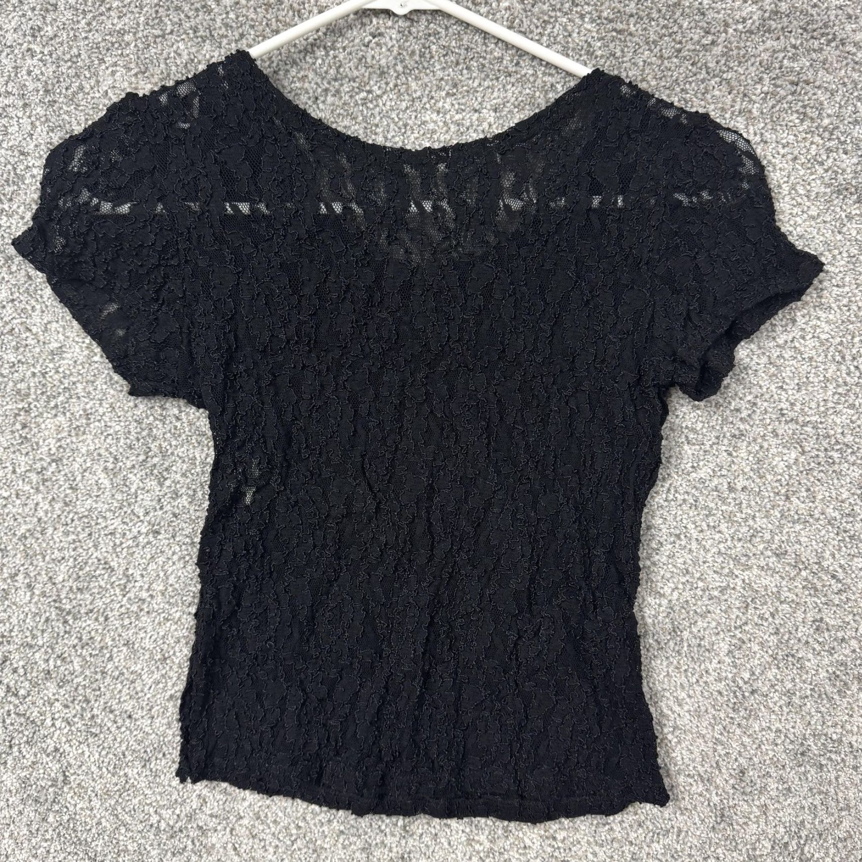 Vintage VINTAGE Nan Flower Blouse Short Sleeve Black Lace Top 90s Gothic Romantic Sheer M Womens Size M / US 6-8 / IT 42-44 - 6 Thumbnail