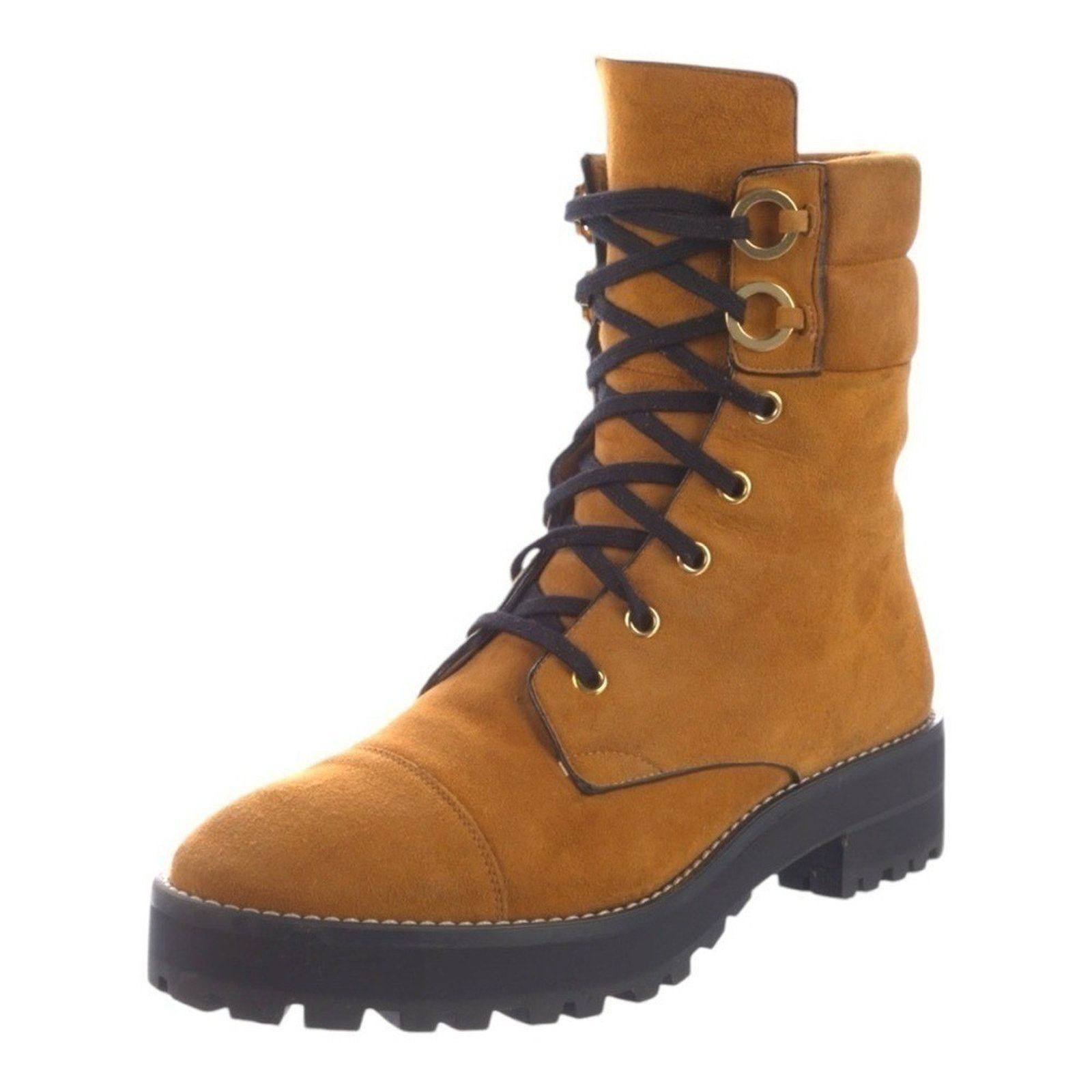 Stuart Weitzman Stuart Weitzman Leather Lace Up Gold Lug Sole Boots Size 5.5 Size US 5.5 / IT 35.5 - 2 Thumbnail