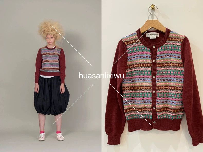 Comme des Garcons Comme des Garcons Brown-red striped knitted sweater cardig Size S / US 4 / IT 40 - 1 Thumbnail