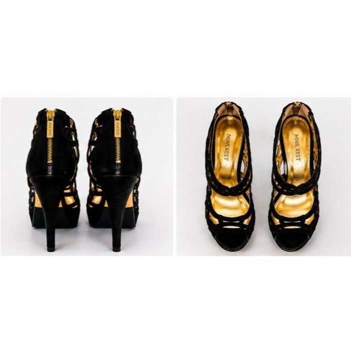 Nine West Nine West Black Suede Platform Heels Strappy Zip Back Stilet Size US 8 / IT 38 - 3 Thumbnail