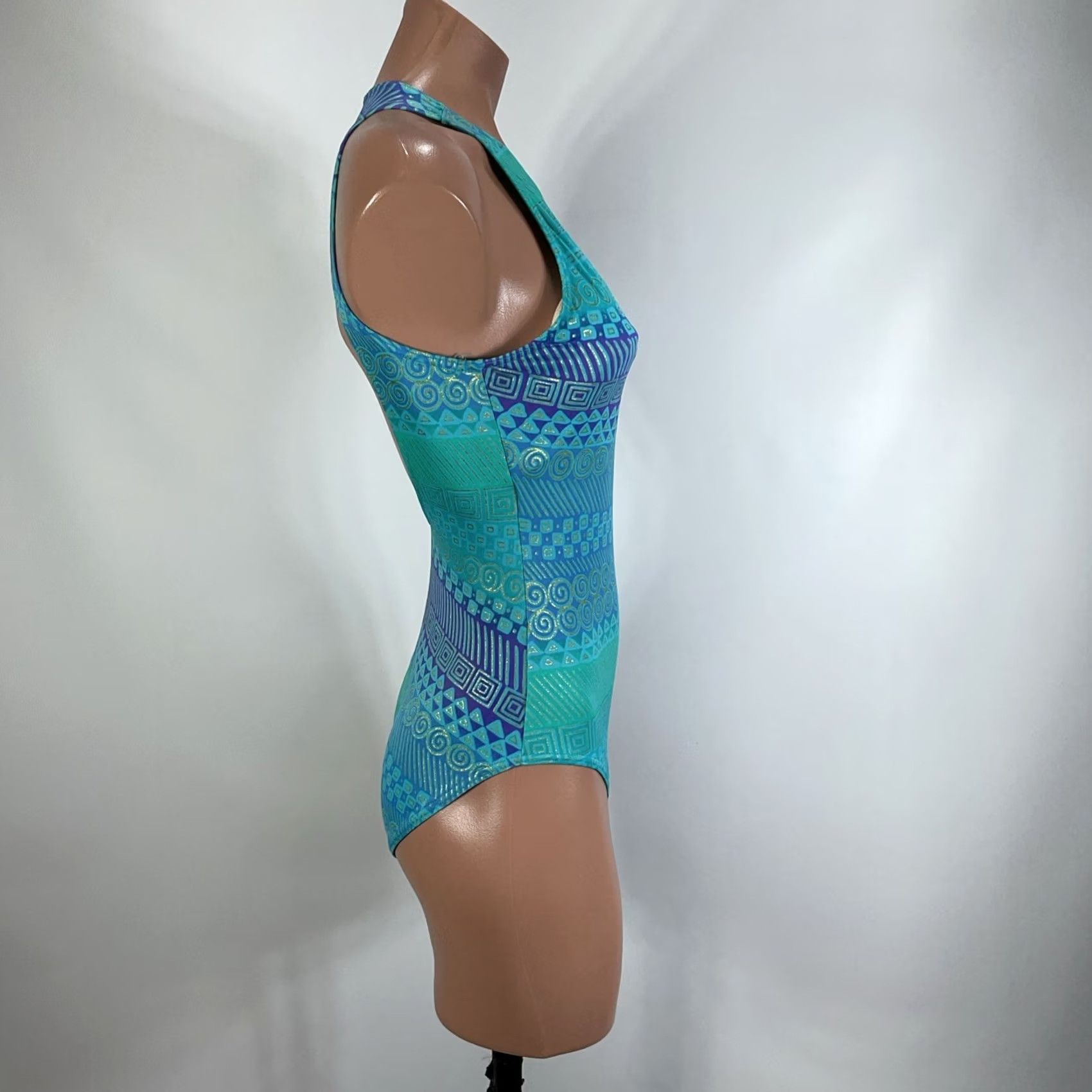 Vintage VINTAGE It Figures Suit Womens 10 Blue VTG Women One Piece Swimsuit Tummy Thinner Metallic Backless Y2K Size ONE SIZE - 4 Thumbnail