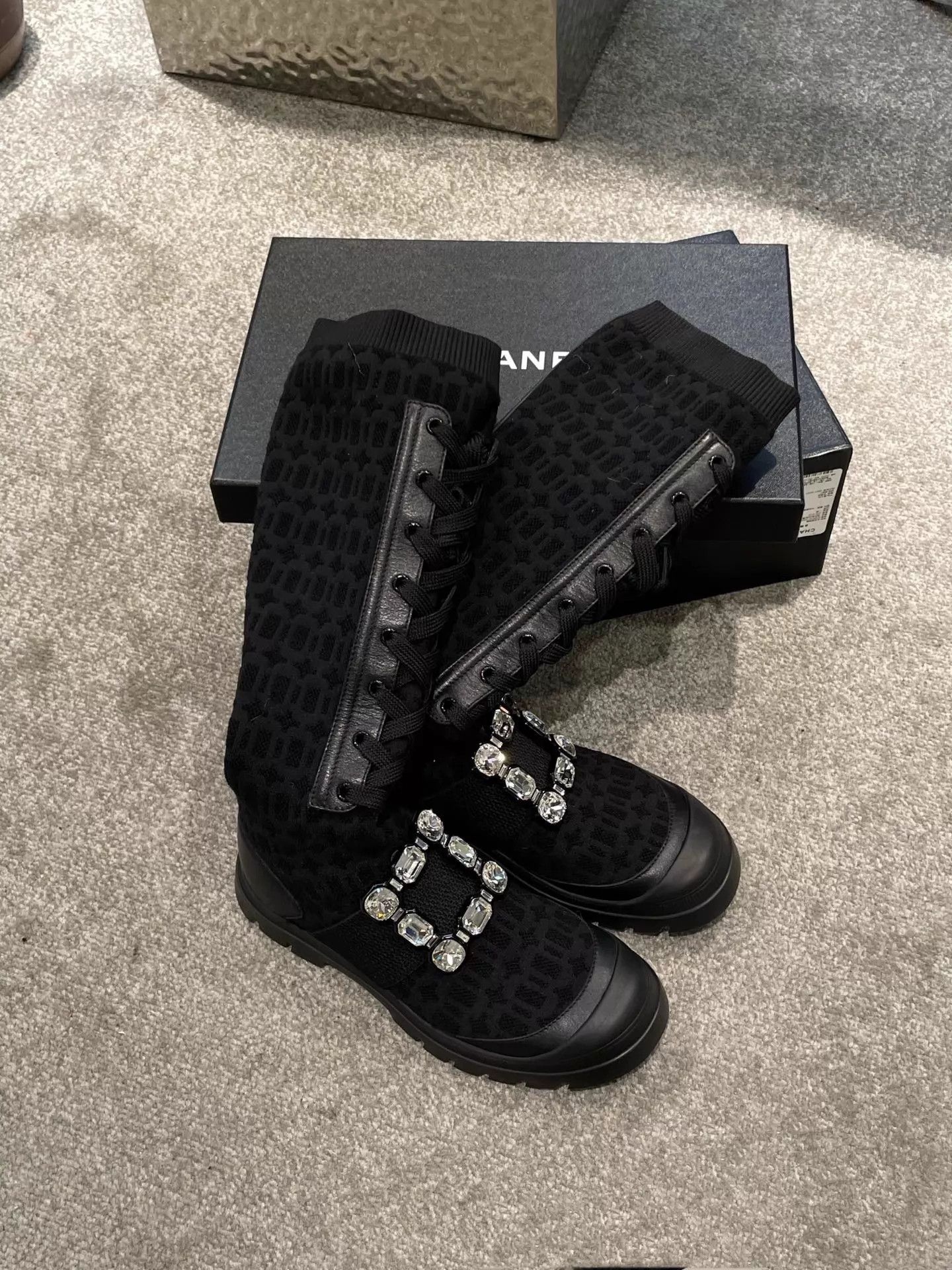 Roger Vivier RV Leather Crystal Buckle Knee-High Boots New Size 37 Size US 6.5 / IT 36.5 - 5 Thumbnail