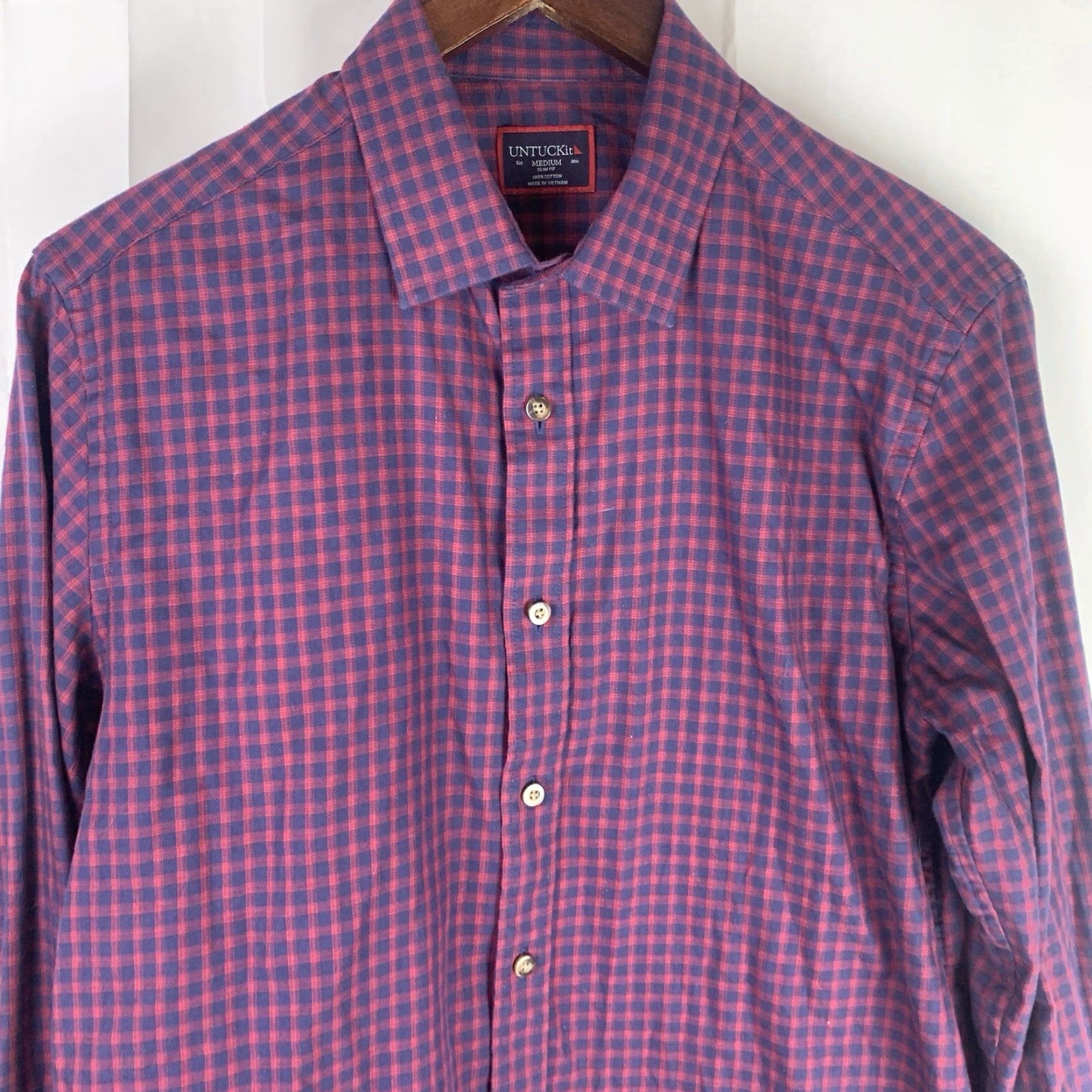 UNTUCKit UNTUCKit Shirt Mens M Slim Check Red Andretti Long Sleeve Button-Up Collared Classic Preppy Colorful Slimming Boy? Size US M / EU 48-50 / 2 - 2 Thumbnail
