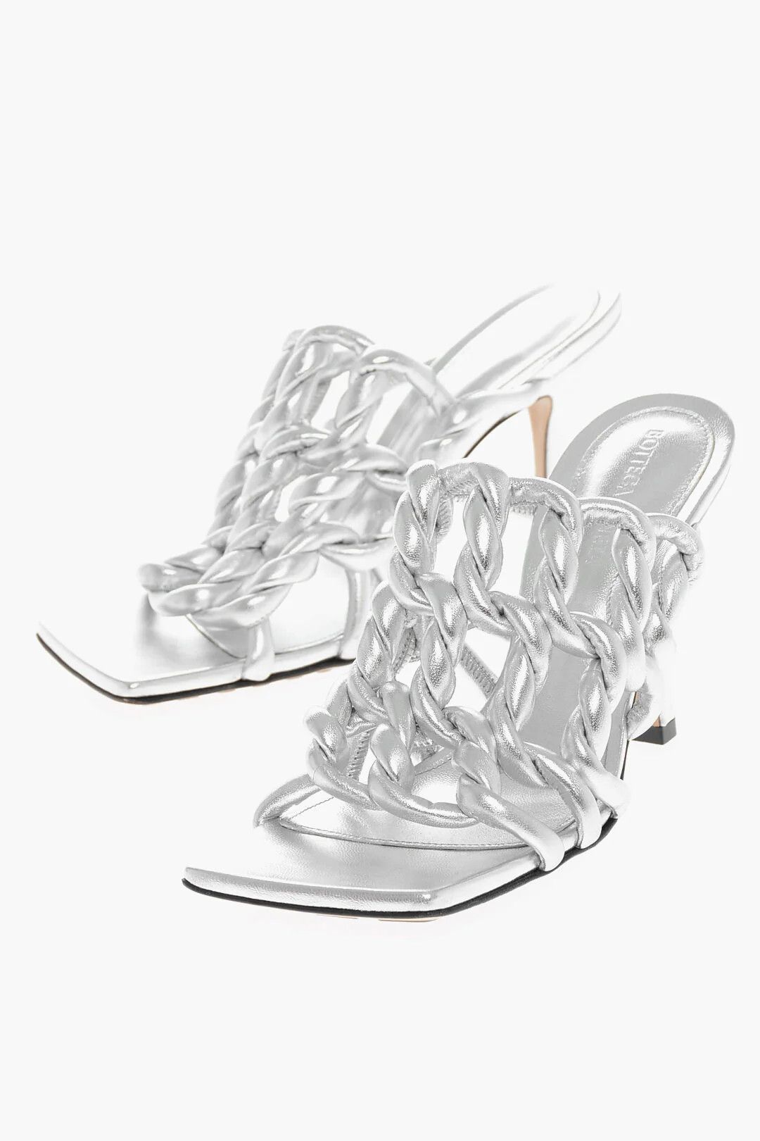 Bottega Veneta og1mm0426 Lamé Woven Leather Sandals in Silver Size US 6 / IT 36 - 4 Thumbnail