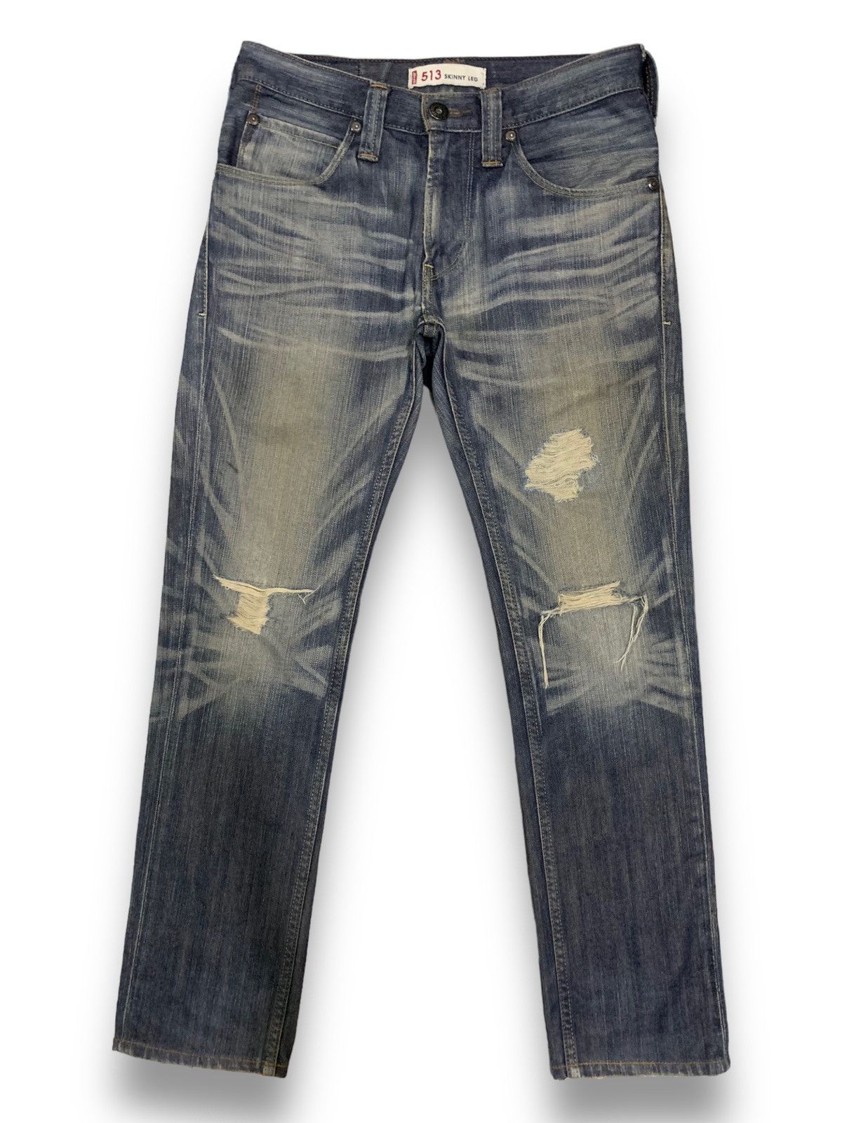 Levi's Vintage Clothing Vintage Y2K Levis 513 Honeycomb Slim Fit Distressed Jeans Size US 30 / EU 46 - 1 Thumbnail