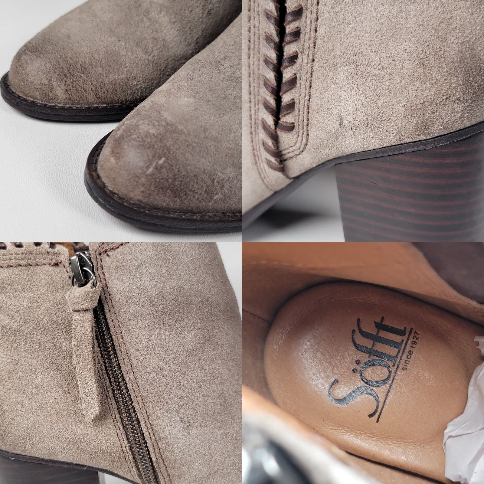 Vintage Sofft Boots Women's Size 6M Taupe Leather Zip Ankle Bootie Brown Leather Round Toe Bootie Size US 6 / IT 36 - 9 Thumbnail