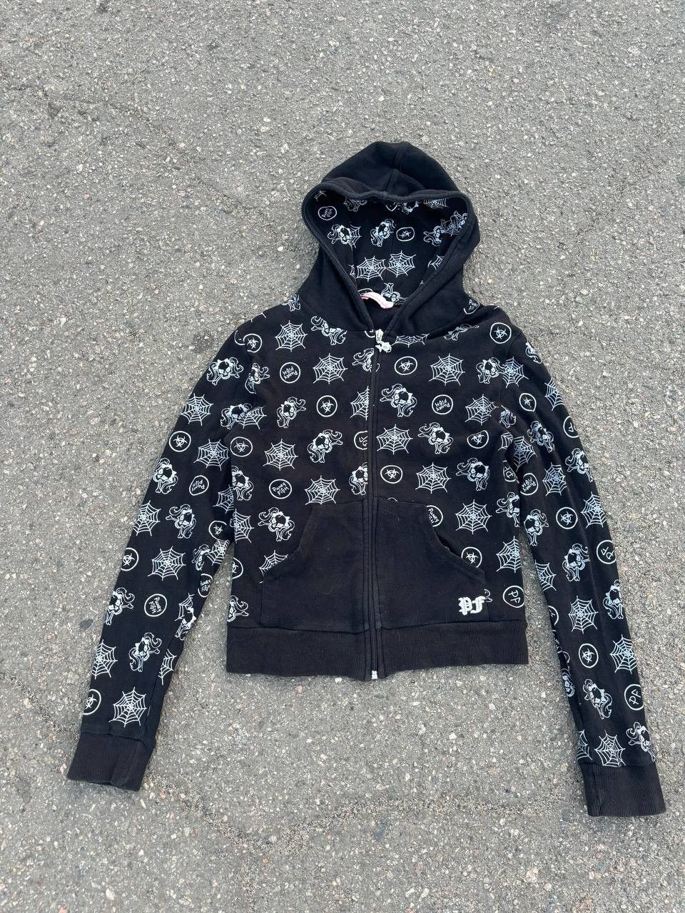 Vintage Y2K Funky Punkyfish Spider Print Opium Zip Up Hoodie