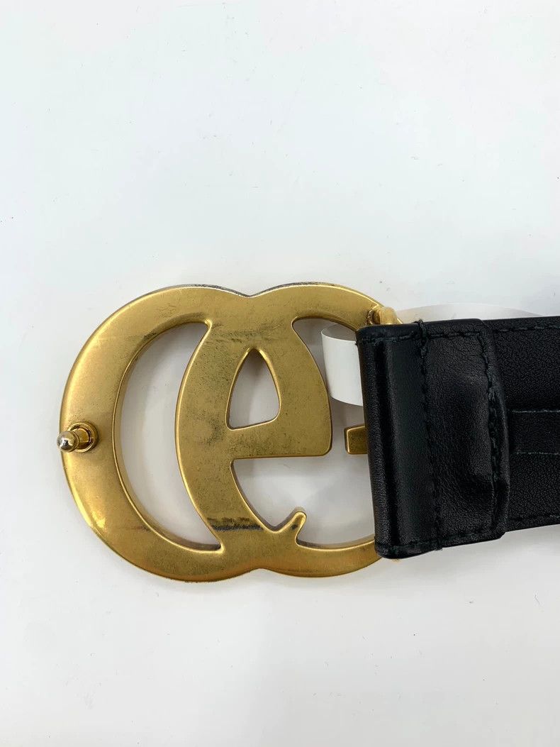 Gucci Gold double G smooth buckle black belt 2502-Nextarrow