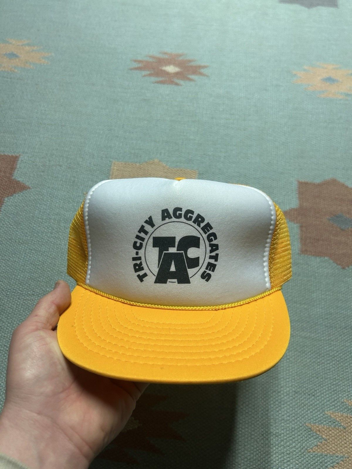 Vintage Vtg 90 trucker hat Tri City Aggregates yellow white TCA snap Size ONE SIZE - 2 Thumbnail