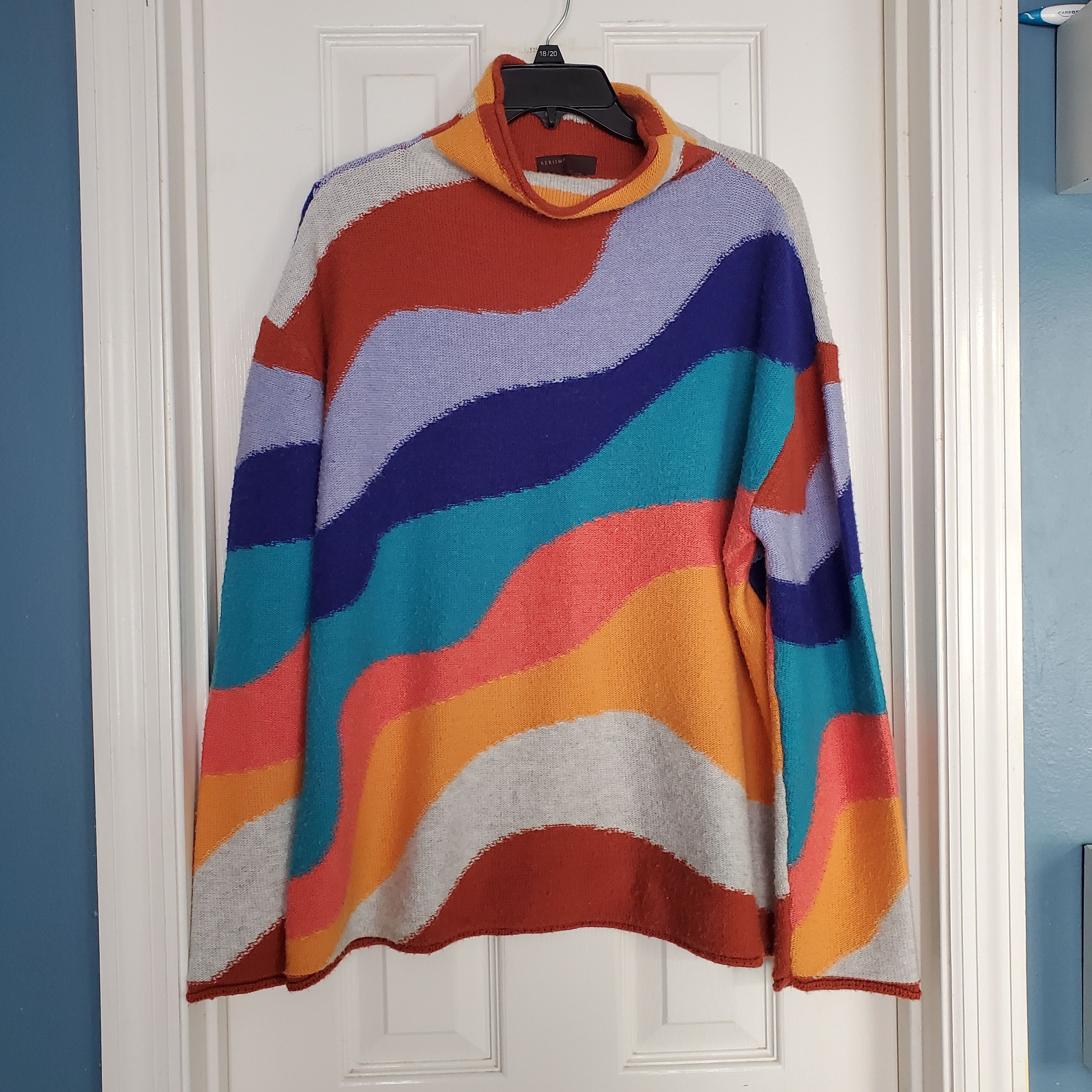 KERISMA Artsy Wave Colorblock Mock Neck Sweater M/L Angora