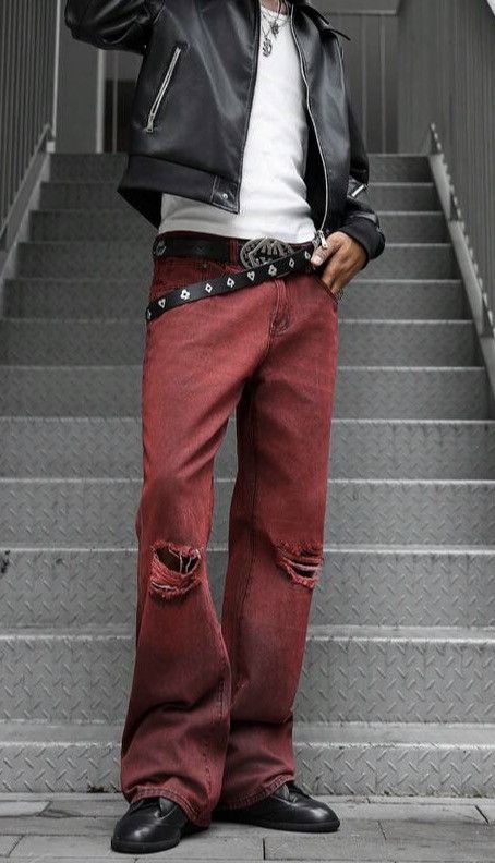 Horiuchi x zai Rip Knee Denim Jeans Drip Hip Hop