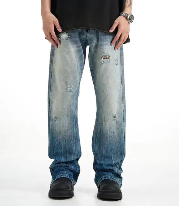 Japanese Brand Kubo Gradient washed men's retro flared ripped jeans Size US 32 / EU 48 - 6 Thumbnail