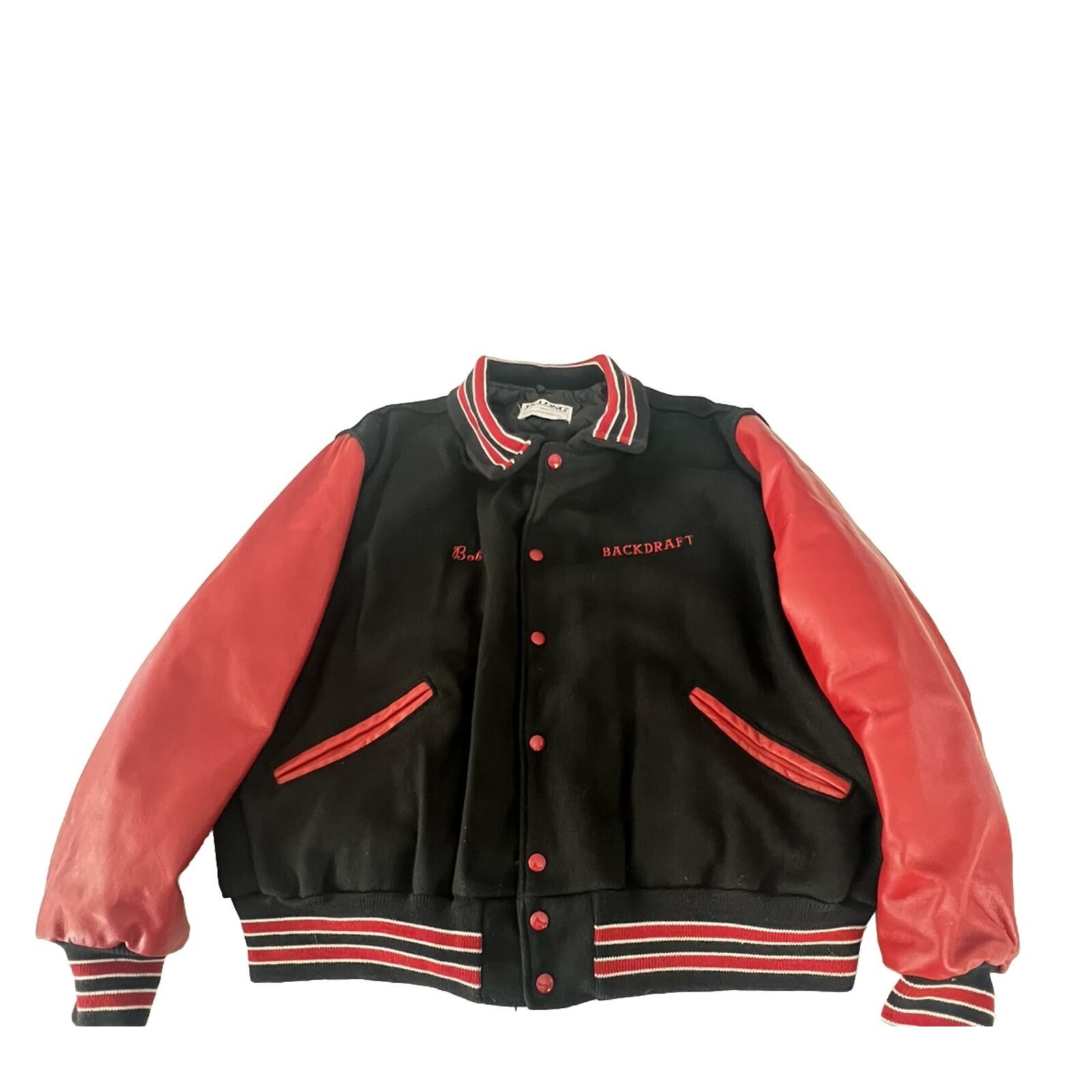 Delong Vintage bomber Jacket DeLong Wool 52 90s Backdraft Black Red Size US XXL / EU 58 / 5 - 1 Thumbnail