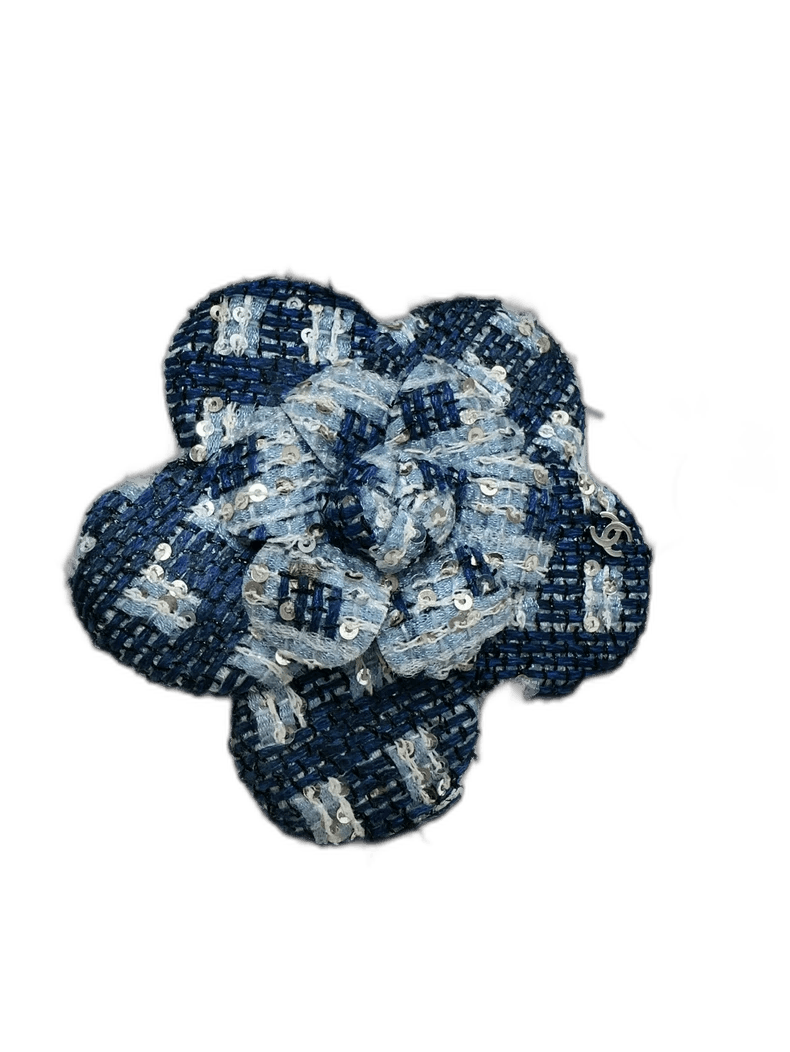 Chanel Chanel Blue Plaid Sequin Camellia Brooch Size ONE SIZE - 1 Thumbnail