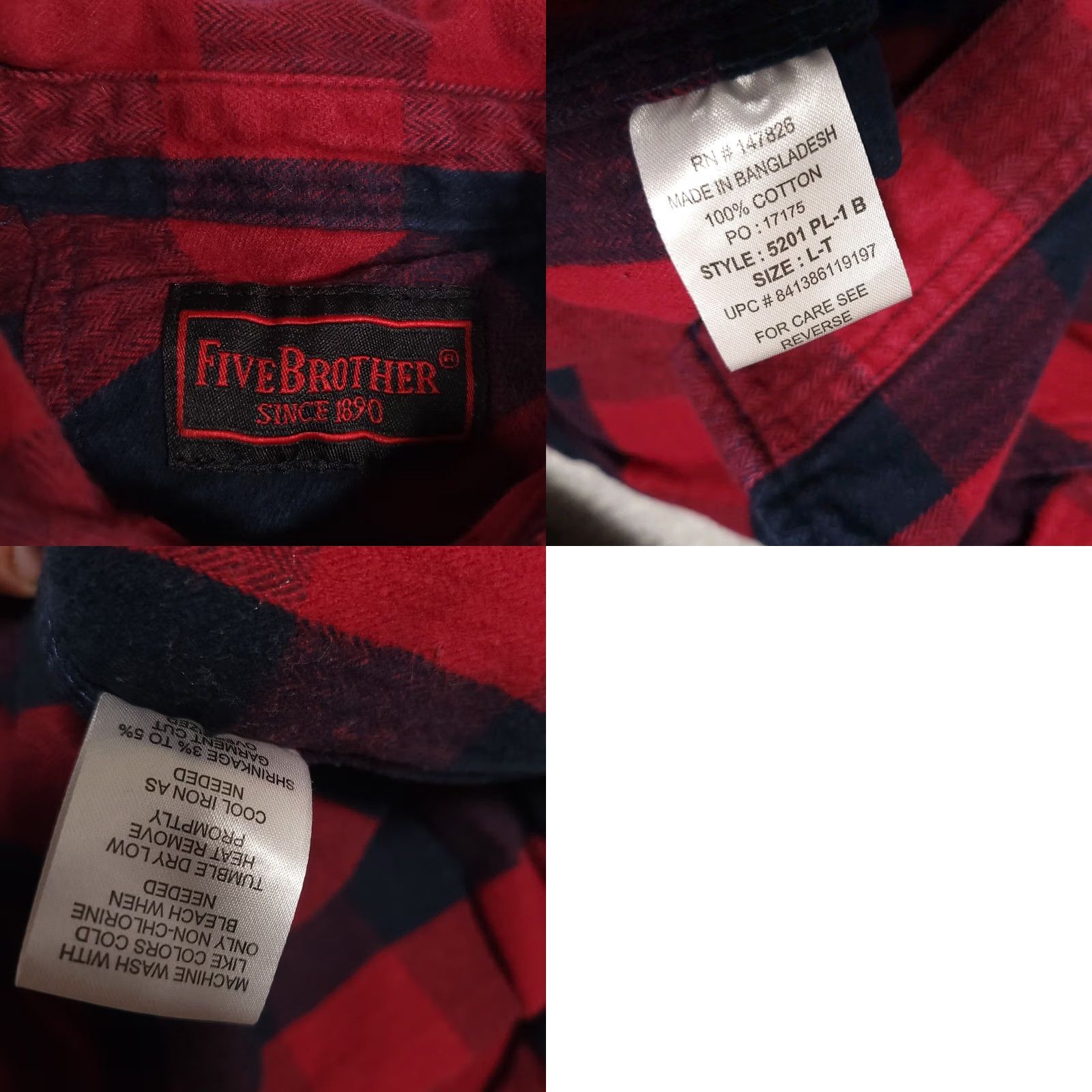 Vintage VINTAGE Five Brother Shirt Mens Large Tall LT Red Plaid Flannel Heavy Work Outdoors Shirt Size US L / EU 52-54 / 3 - 9 Thumbnail