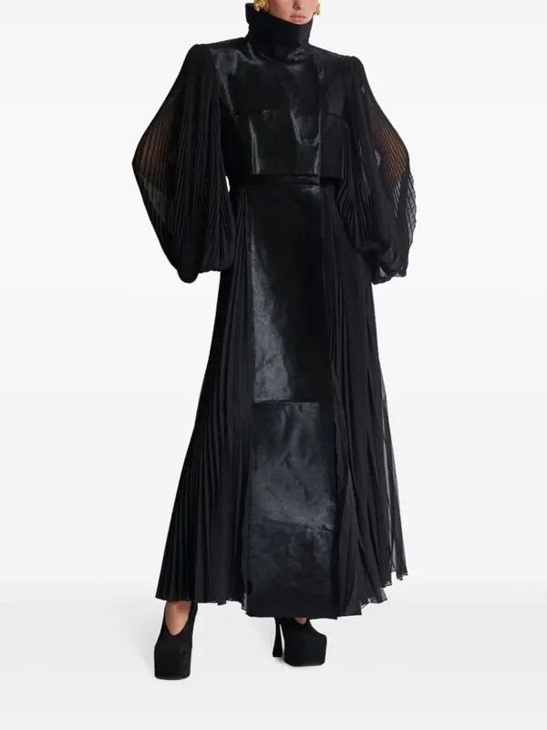 Balmain o1s1wg111025 Pleated Hi-neck Trench Coat in Black Size S / US 4 / IT 40 - 2 Thumbnail